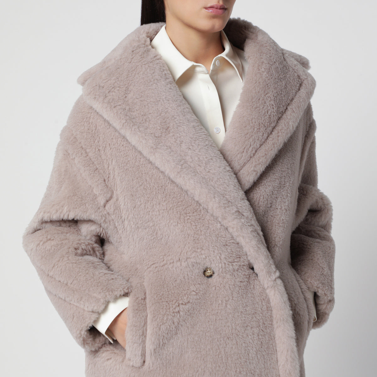 Teddy Bear Icon Coat in beige taupe alpaca and wool