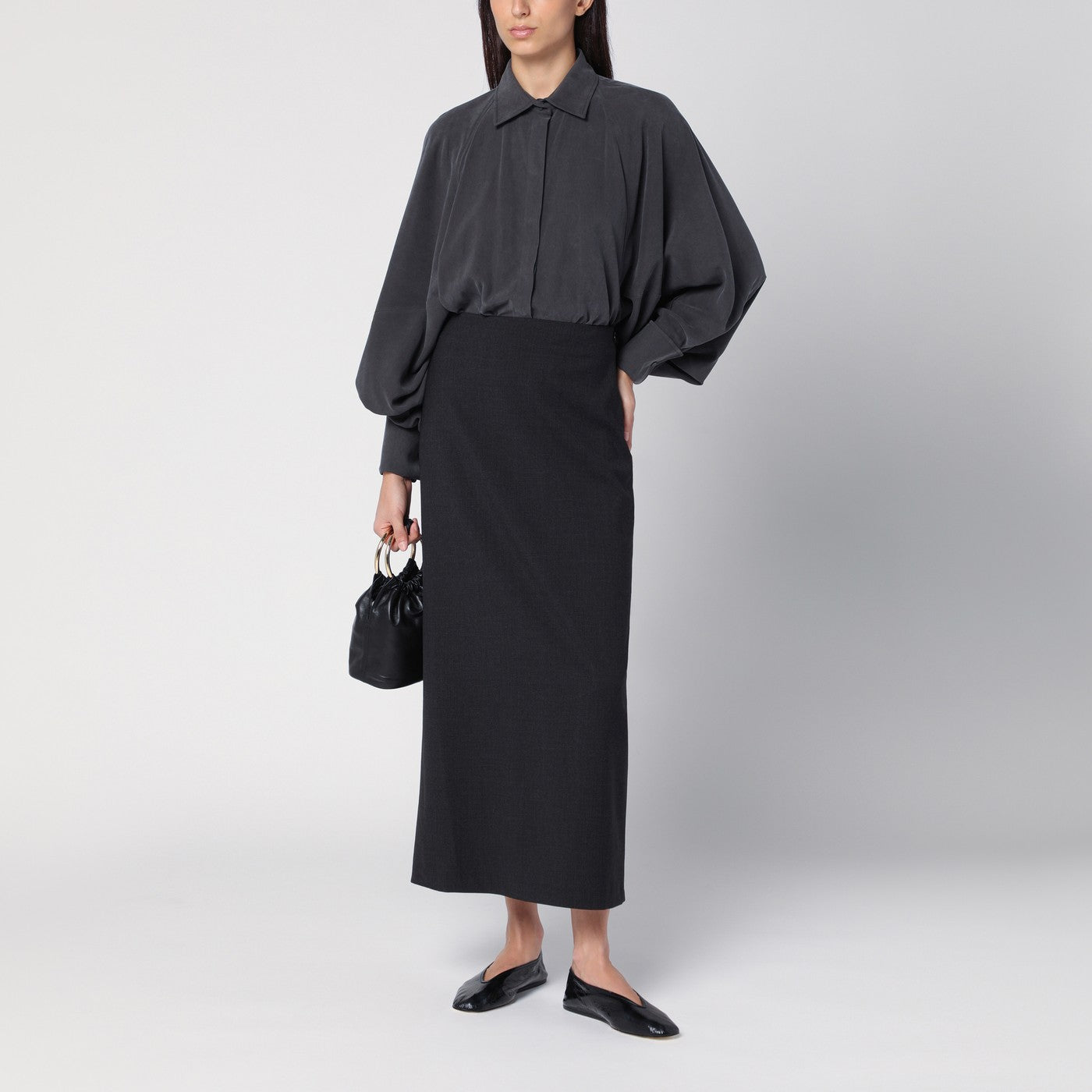 Anthracite grey silk body shirt