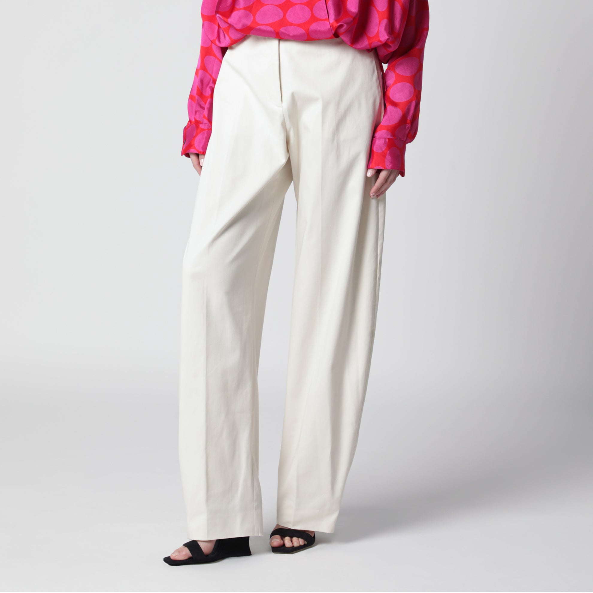 Pantalone a palazzo color crema in cotone