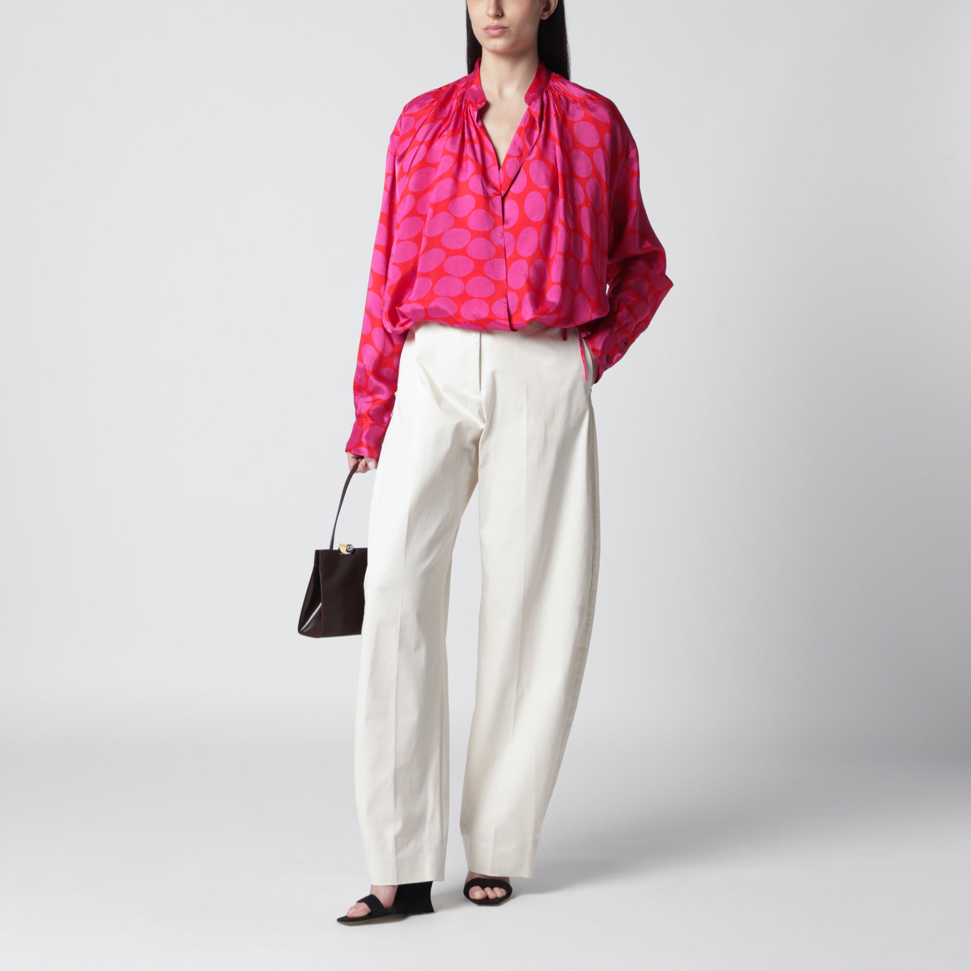 Pantalone a palazzo color crema in cotone