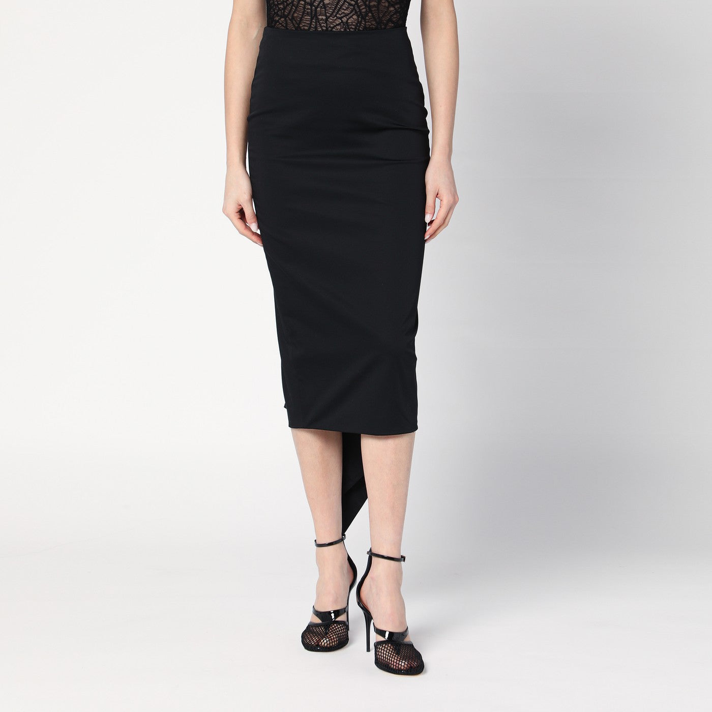 Black cotton midi skirt