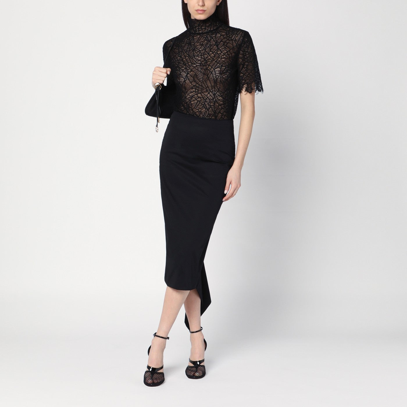 Black cotton midi skirt