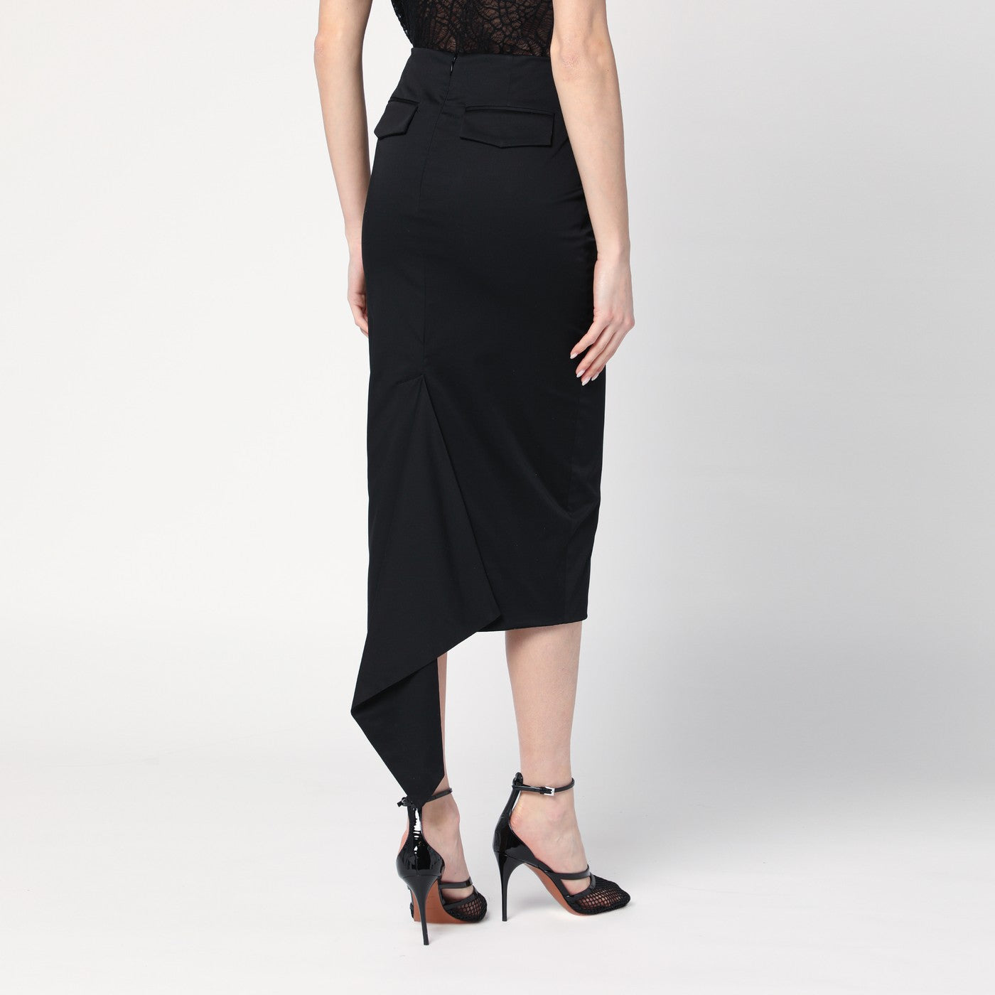 Black cotton midi skirt