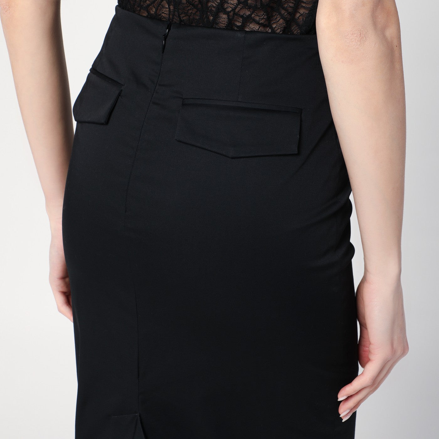 Black cotton midi skirt