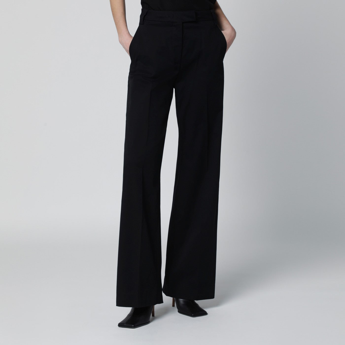 Black cotton palazzo trousers