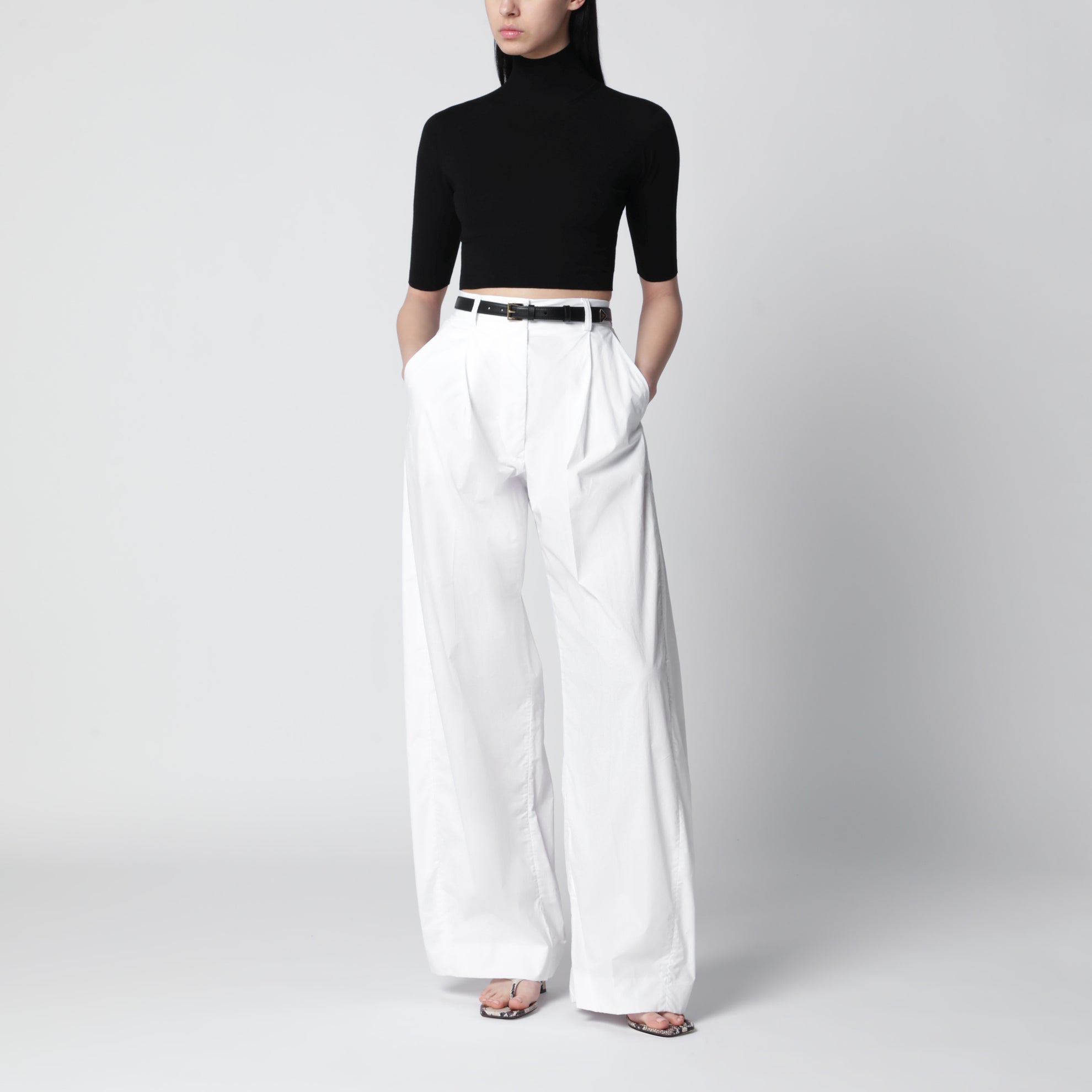 Pantalon Axel à plis en coton blanc