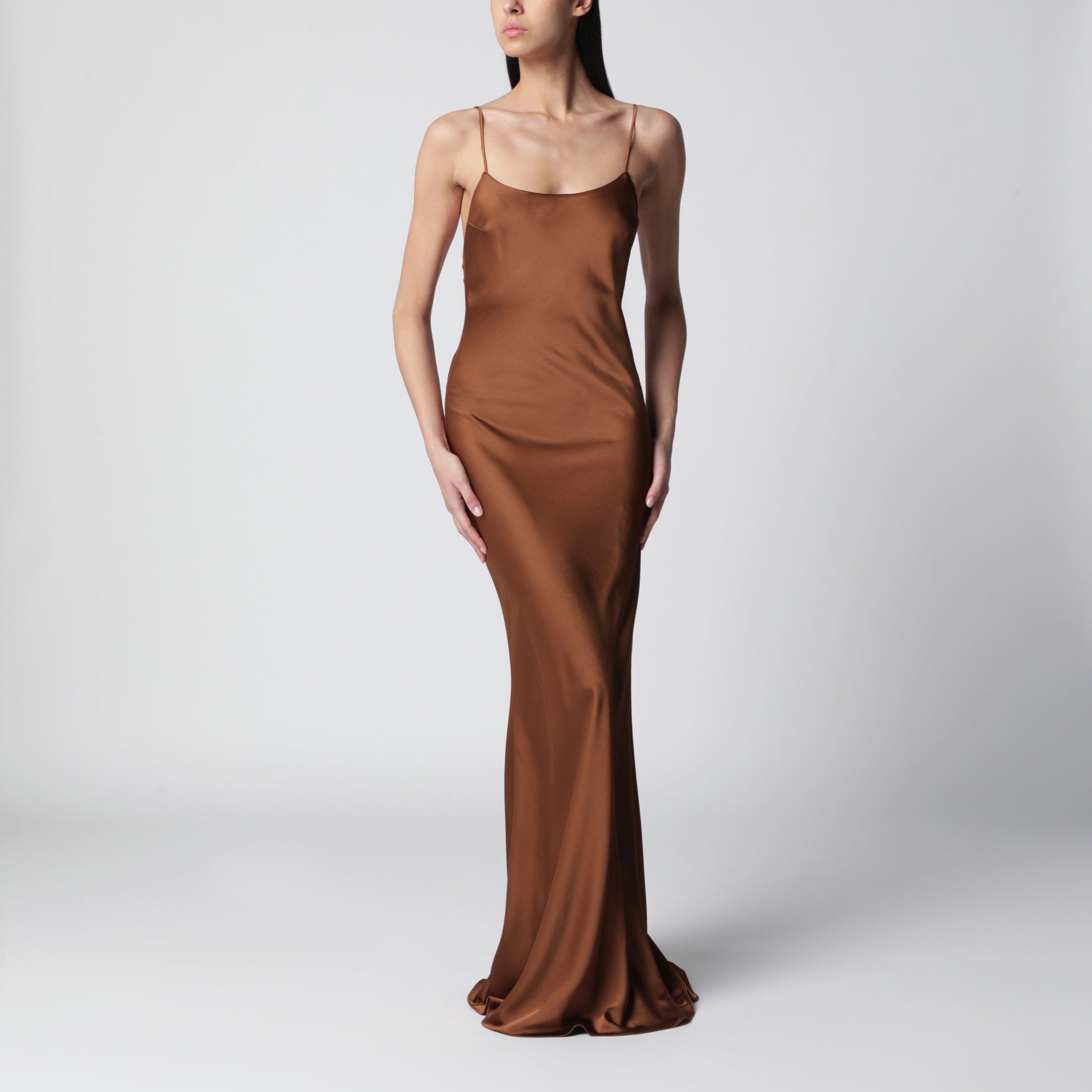Maxi abito Ninfea con ruches in poliestere bronzo