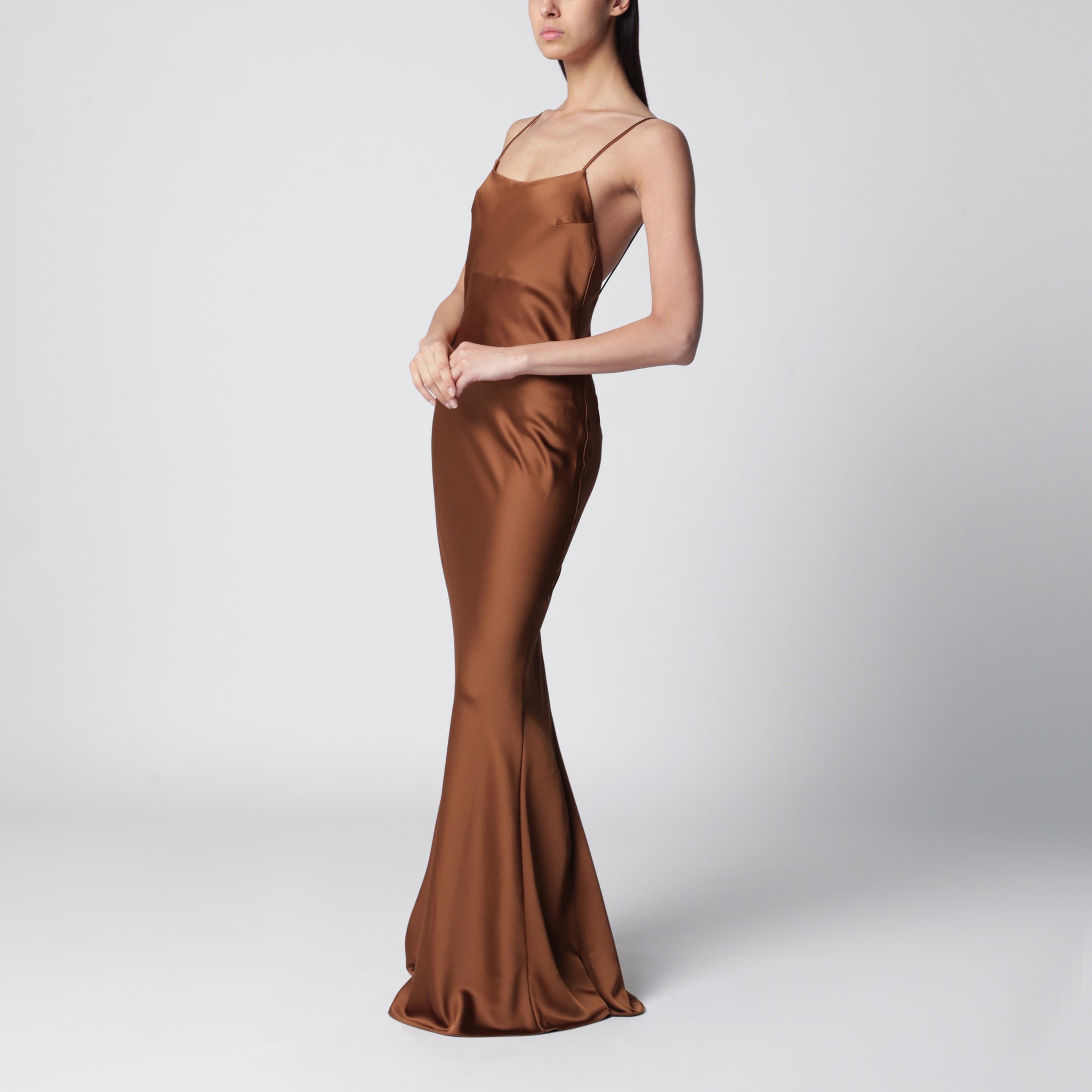 Maxi abito Ninfea con ruches in poliestere bronzo