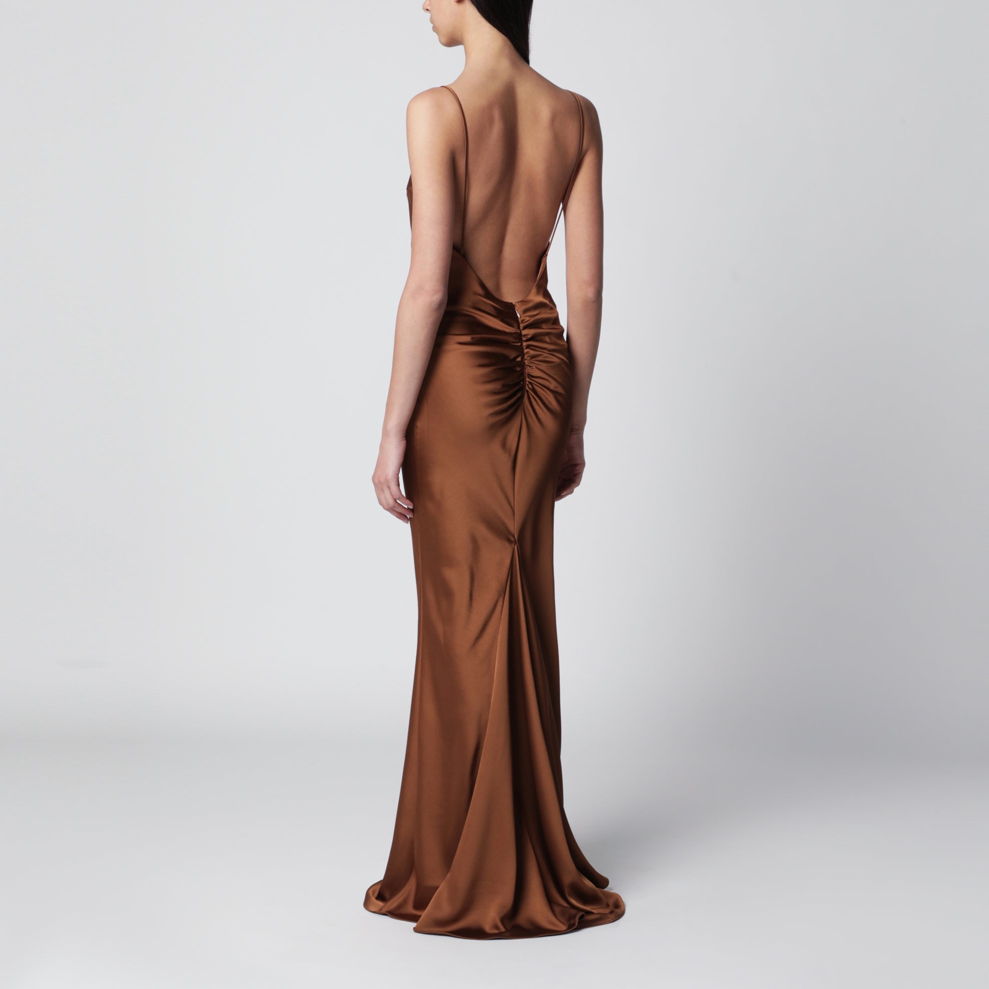 Maxi abito Ninfea con ruches in poliestere bronzo