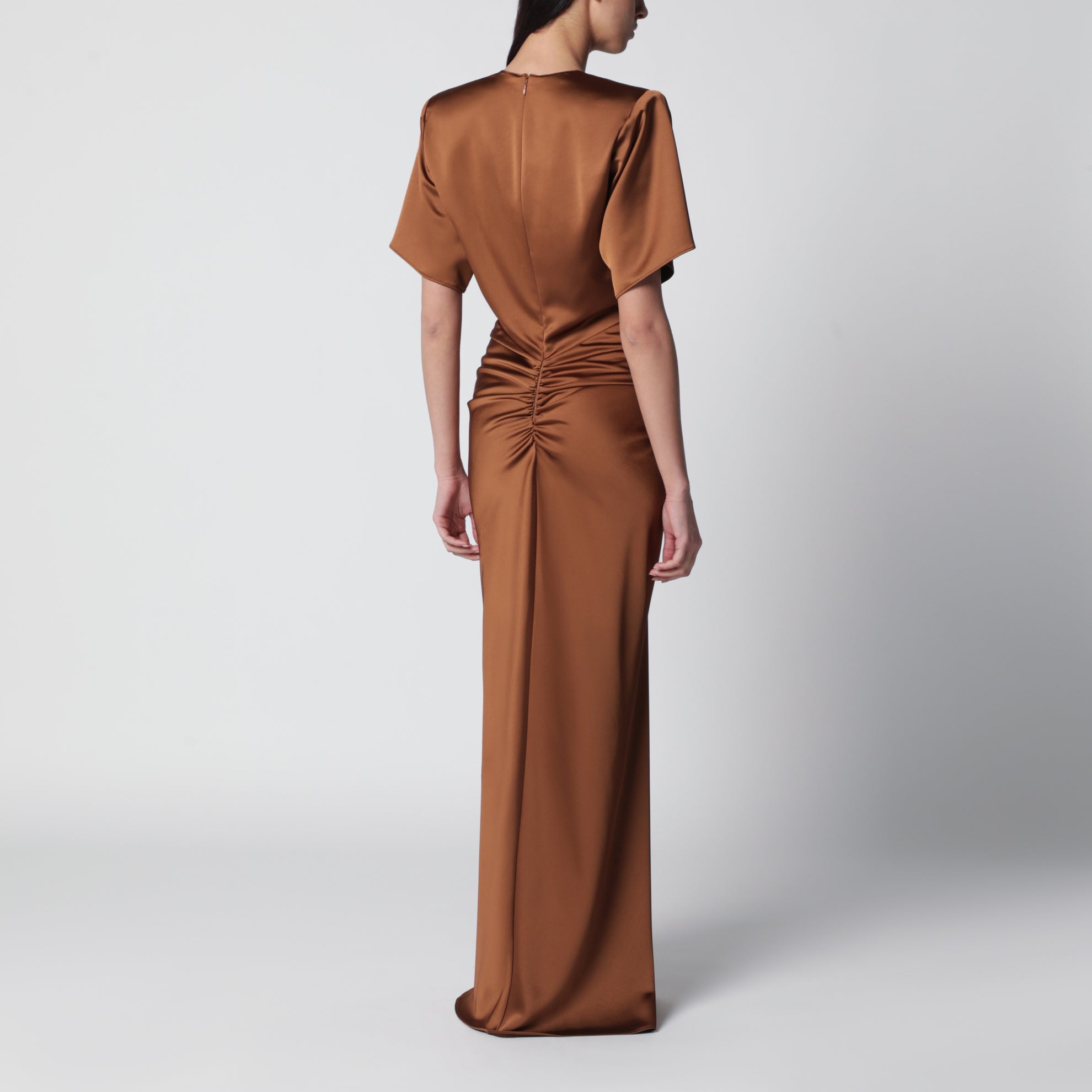 Abito lungo Iris color bronzo con vita arricciata