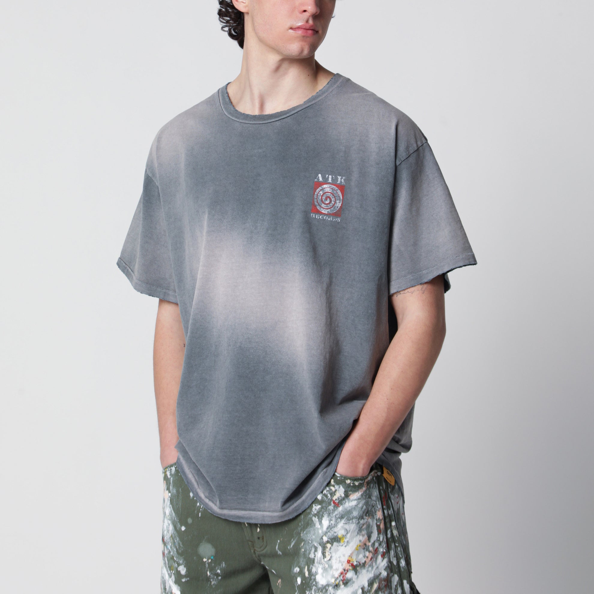 Black ATK T-shirt with faded effect