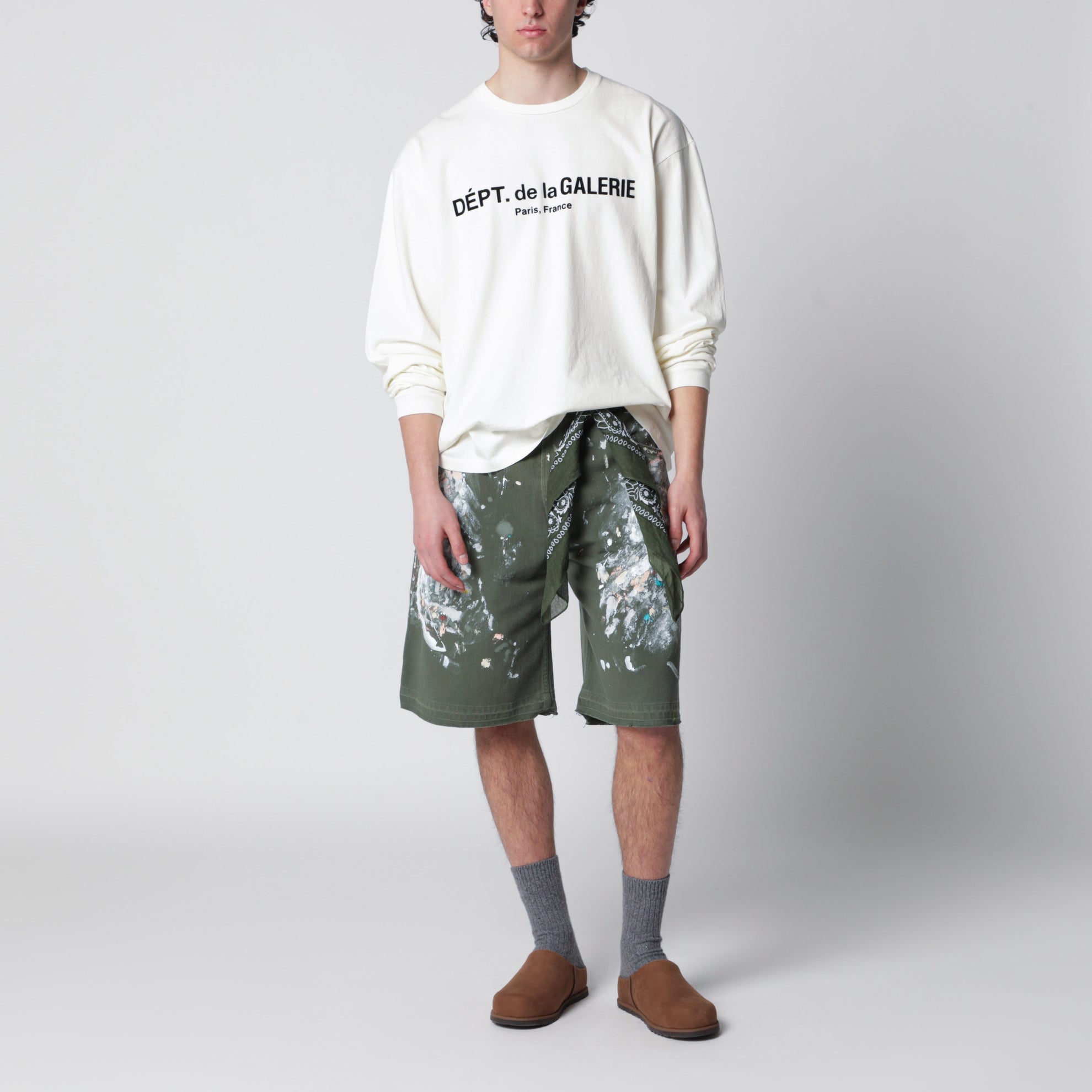 T-shirt a maniche lunghe color crema con logo French