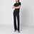 T-shirt a maniche corte nera in tessuto elasticizzato