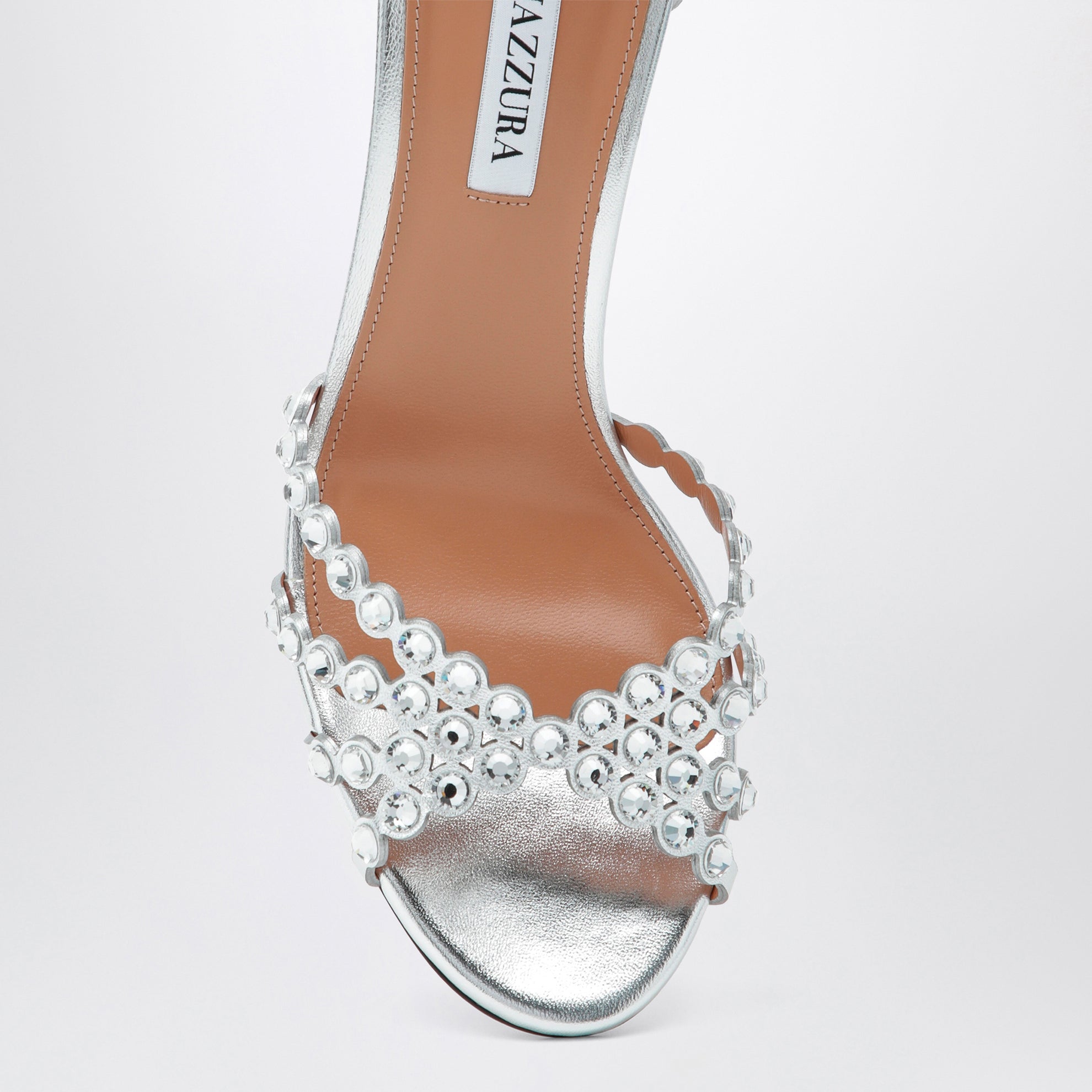 Tequila Sandalen in Silber aus Metallic-Leder mit Kristallen