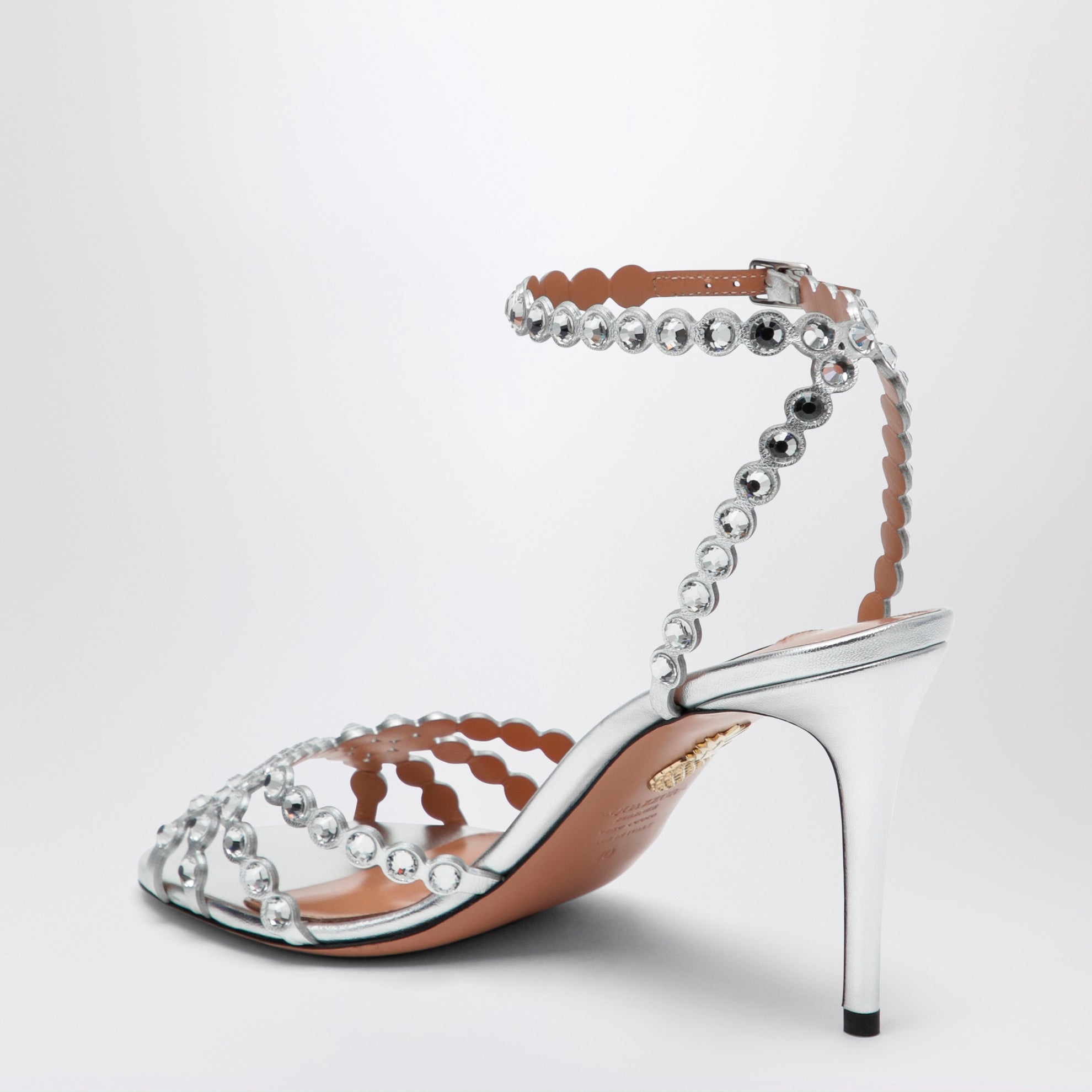 Tequila Sandalen in Silber aus Metallic-Leder mit Kristallen