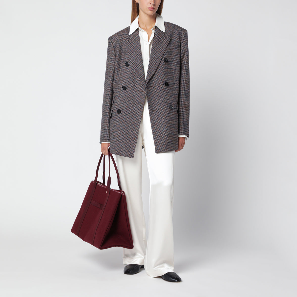 Borsa tote Traversée L burgundy in feltro