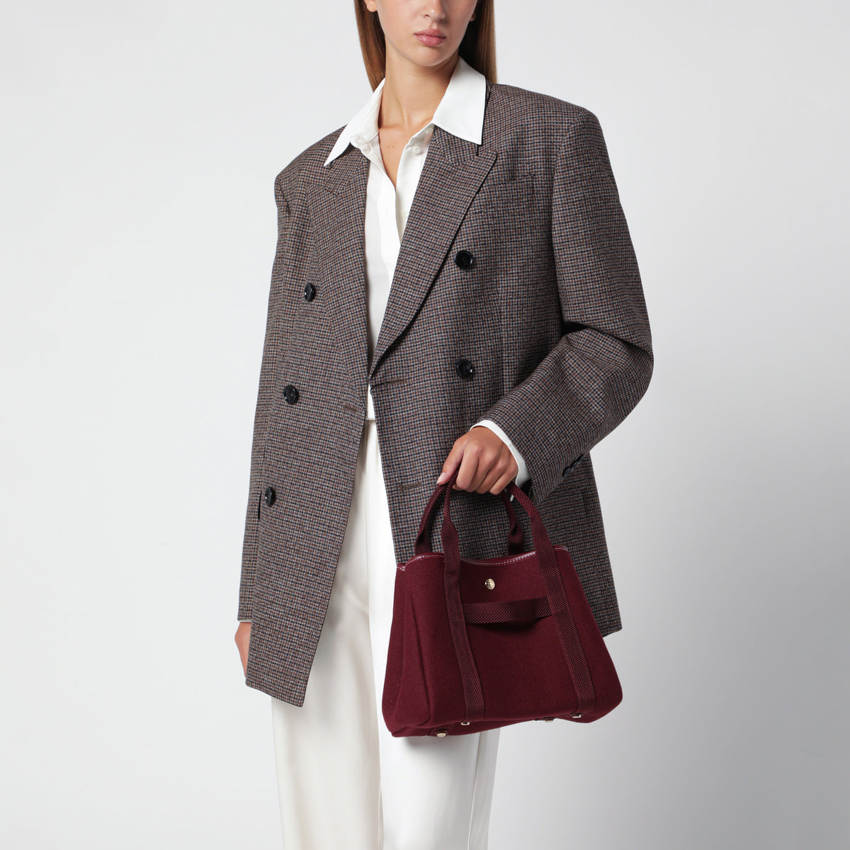Borsa tote Traversée S burgundy in feltro