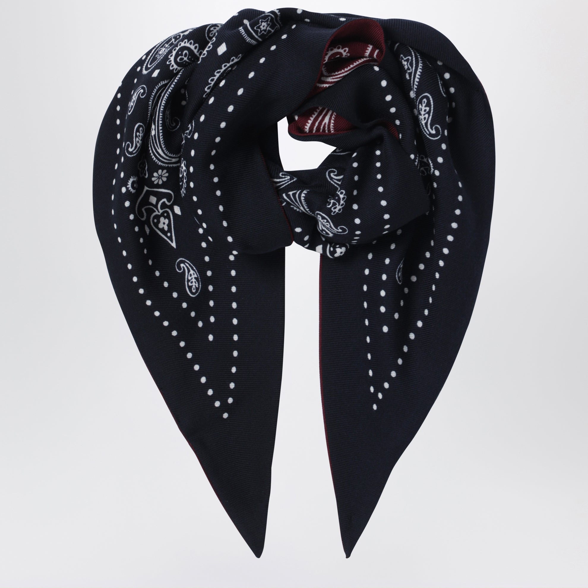 Navy blue/burgundy triangular bandana scarf