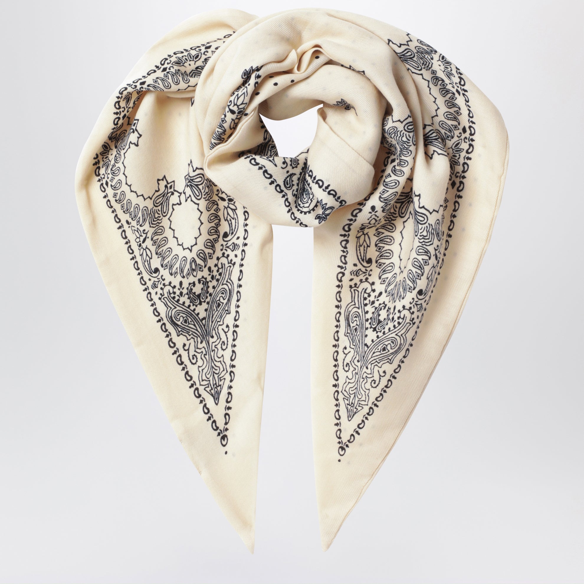 Cream triangular bandana scarf in wool