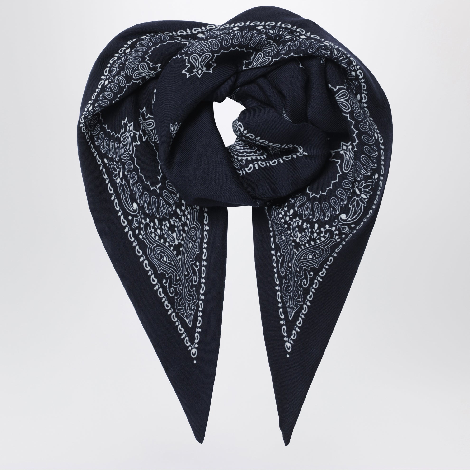 Navy blue triangular bandana scarf in wool