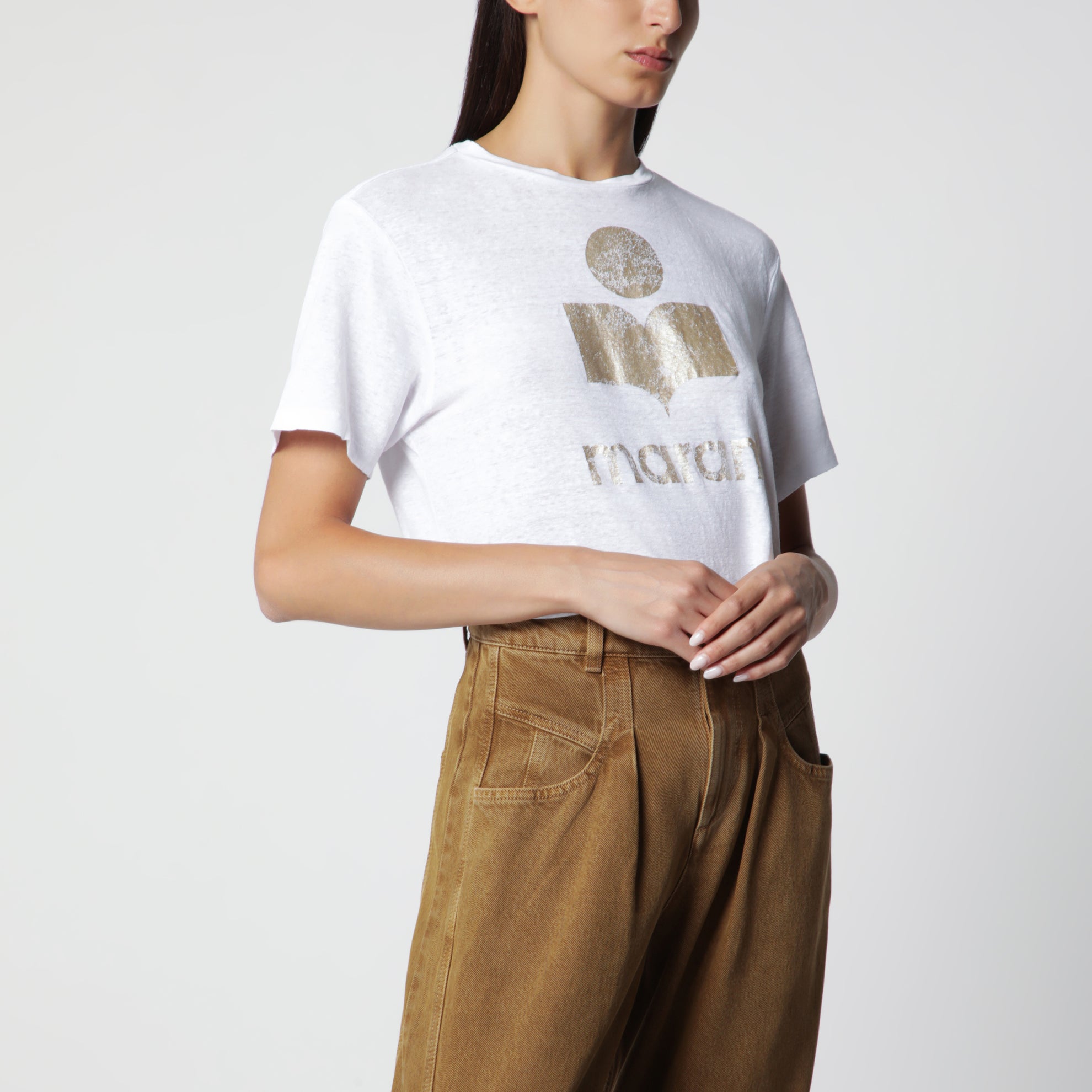T-shirt Zewel con logo bianca in lino
