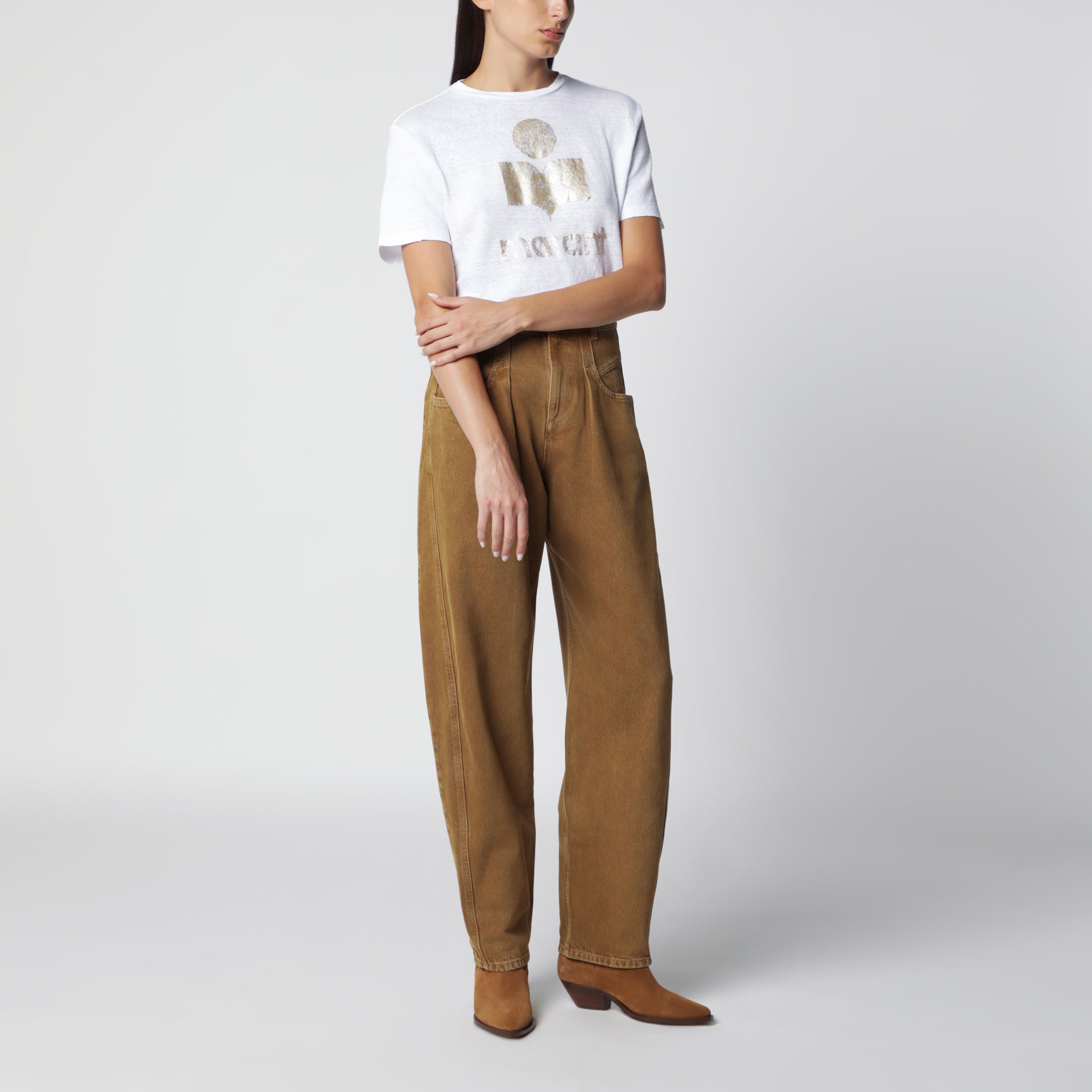 T-shirt Zewel con logo bianca in lino