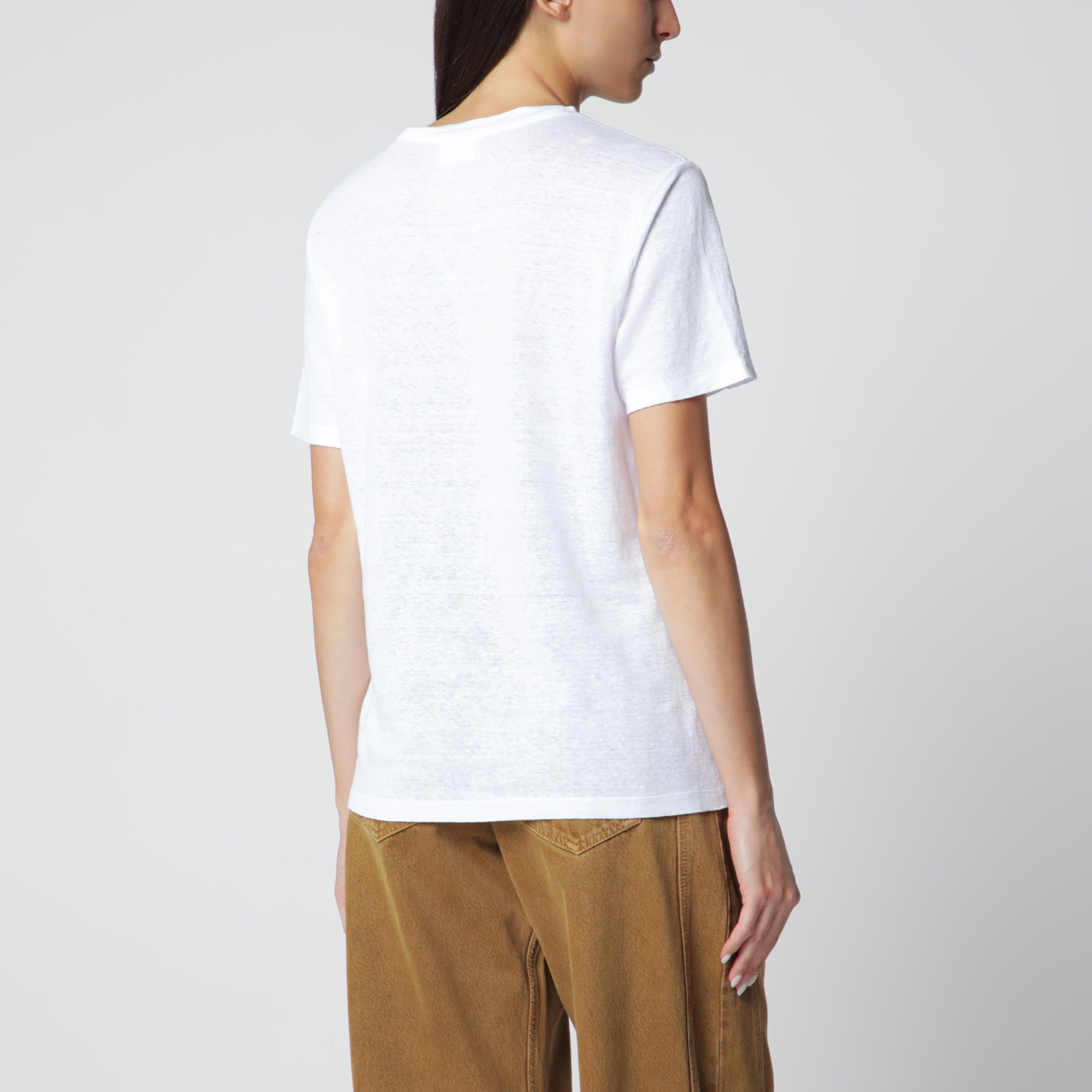 T-shirt Zewel con logo bianca in lino