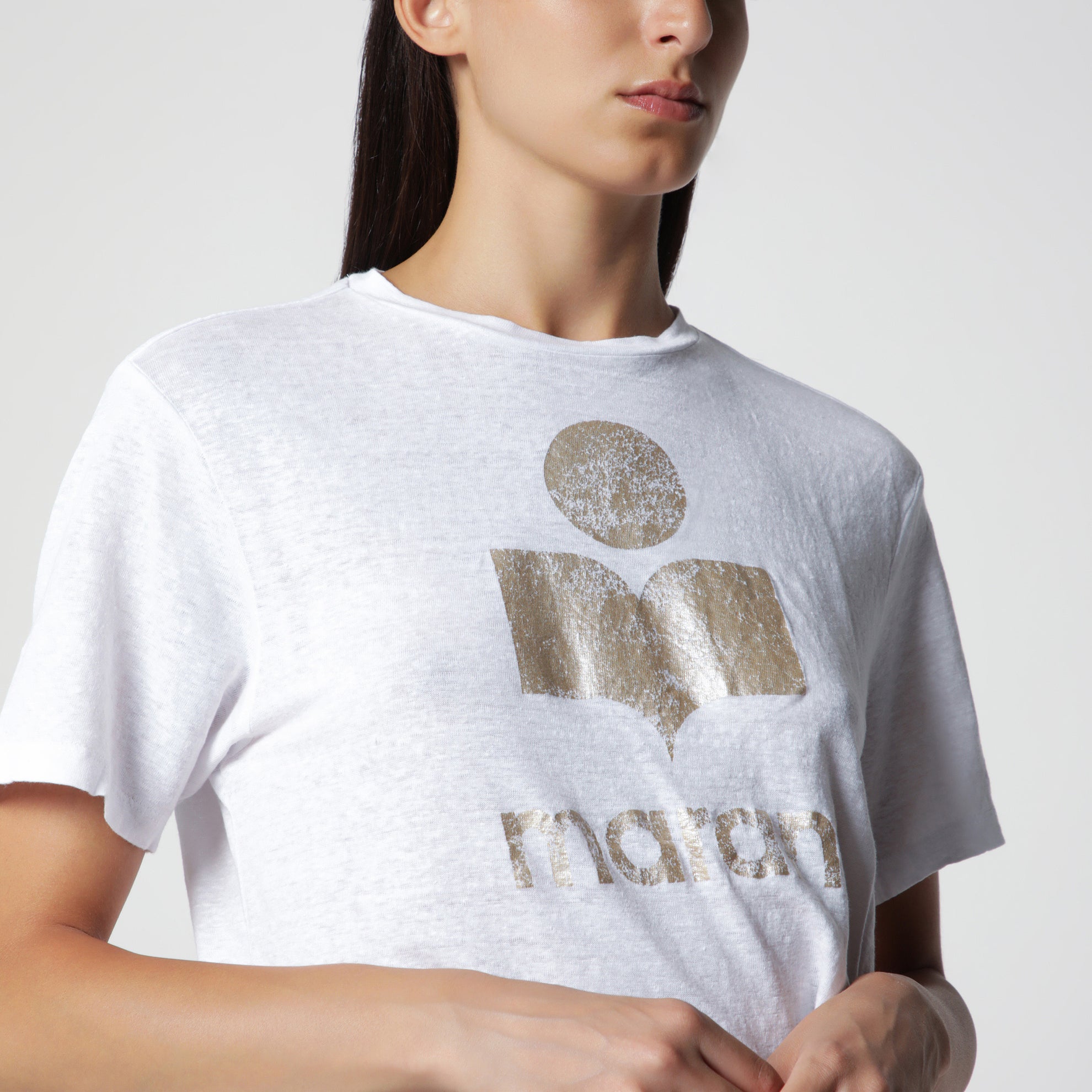 T-shirt Zewel con logo bianca in lino