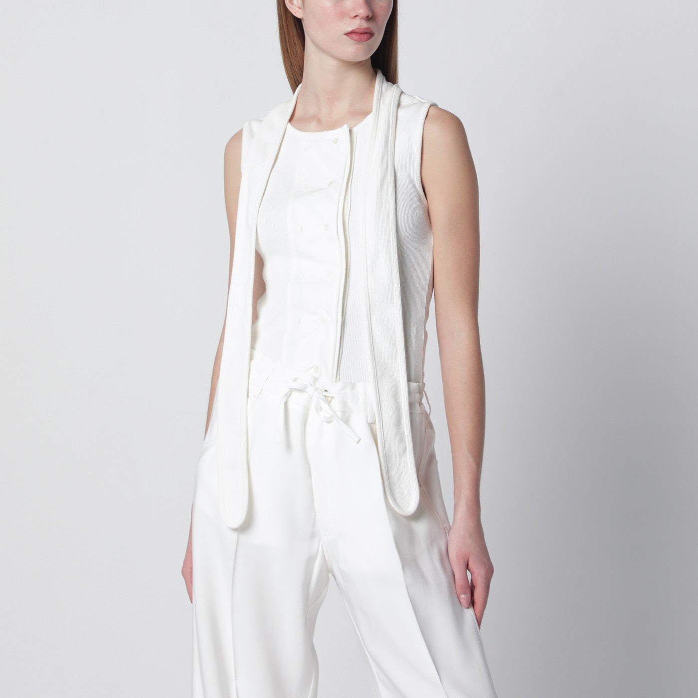 LEMAIRE Milk-colored asymmetrical tank top with scarf | TheDoubleF