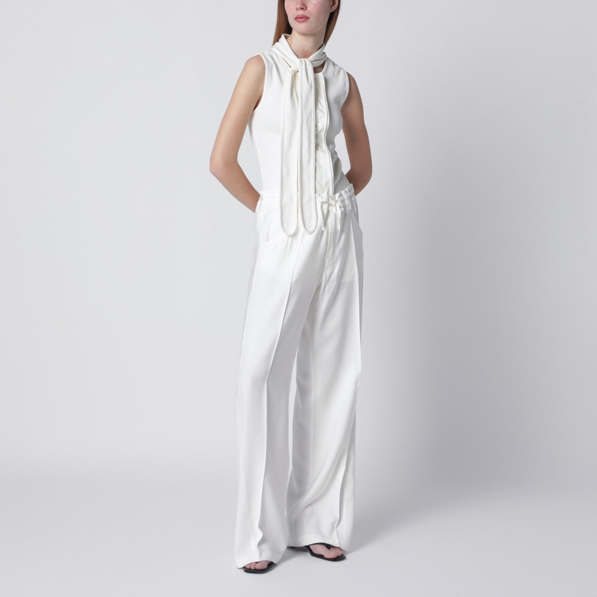 LEMAIRE Milk-colored asymmetrical tank top with scarf | TheDoubleF