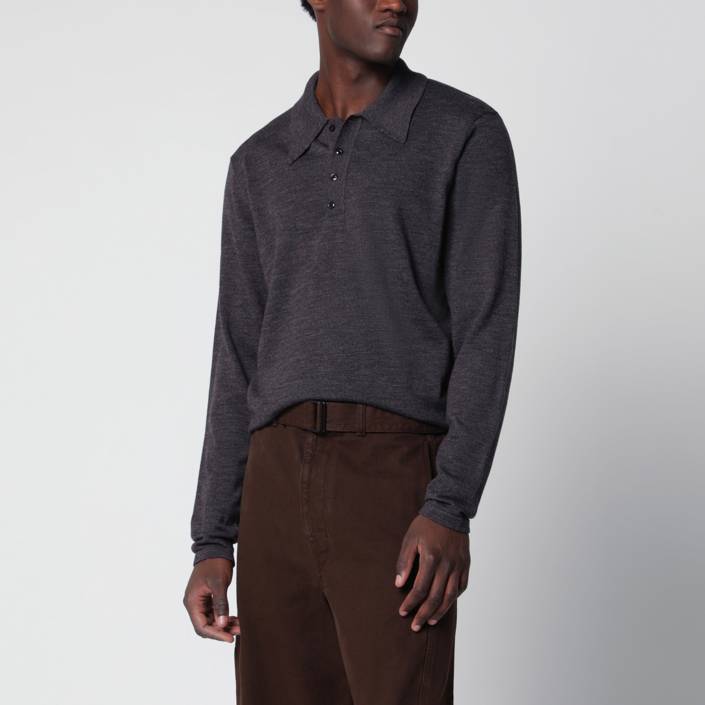 LEMAIRE Grey long-sleeve wool polo shirt | TheDoubleF