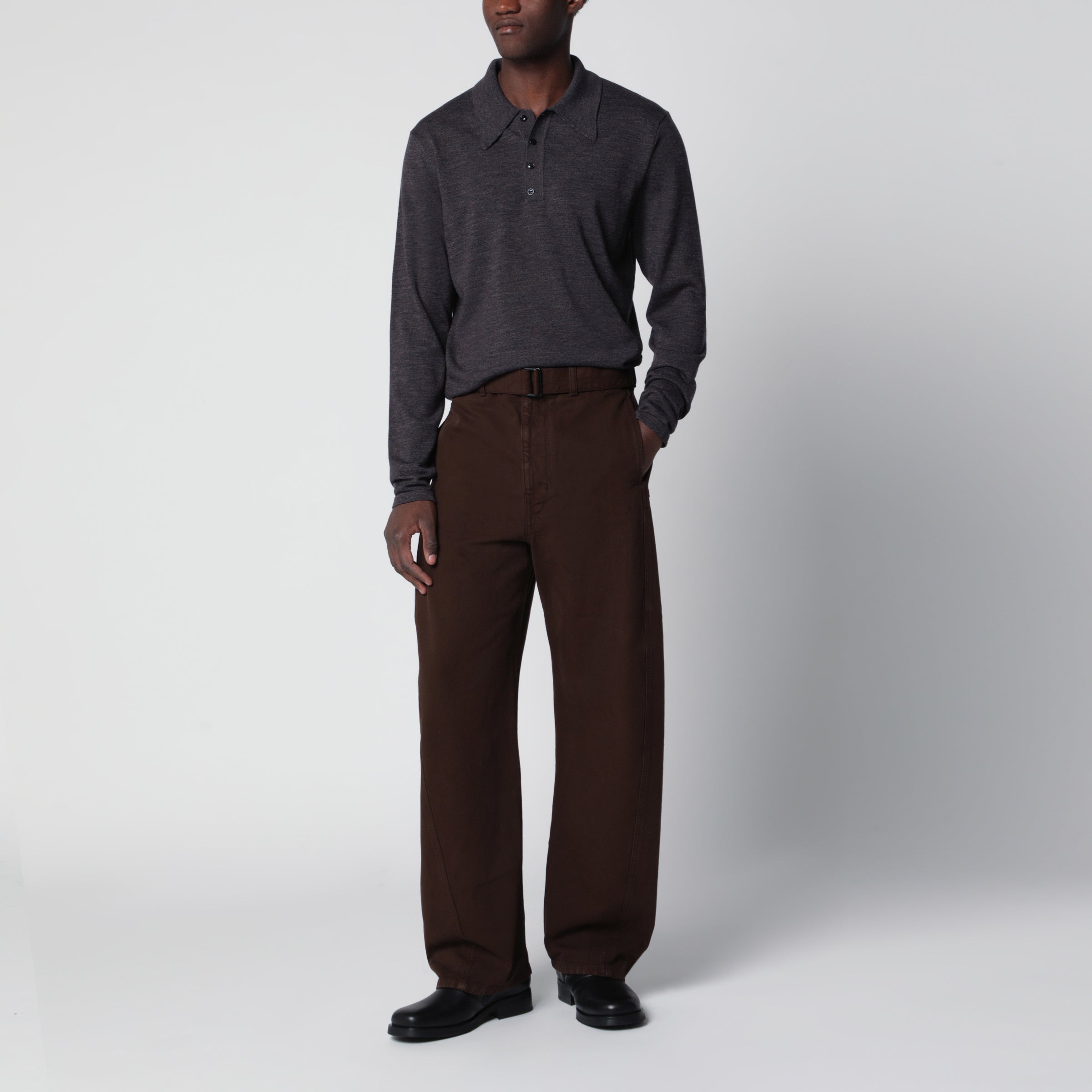 LEMAIRE Grey long-sleeve wool polo shirt | TheDoubleF