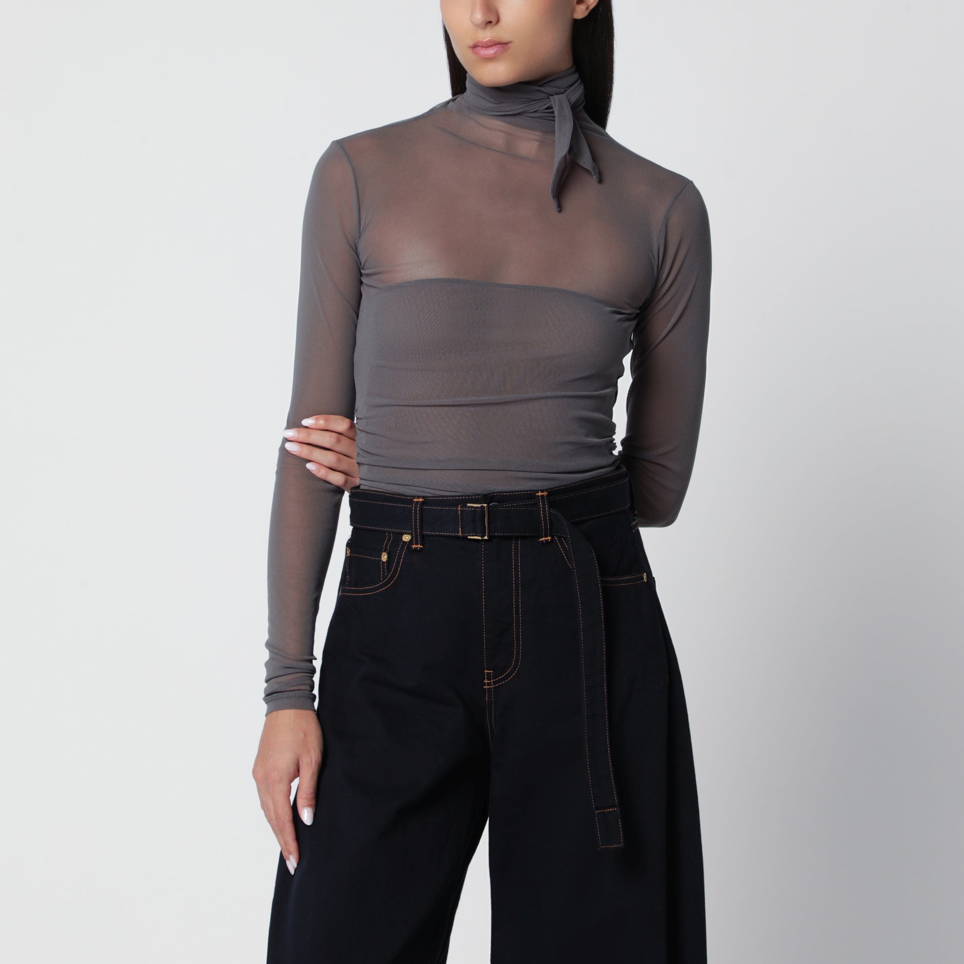 Ballerina Top mit Schal aus grauem Jersey
