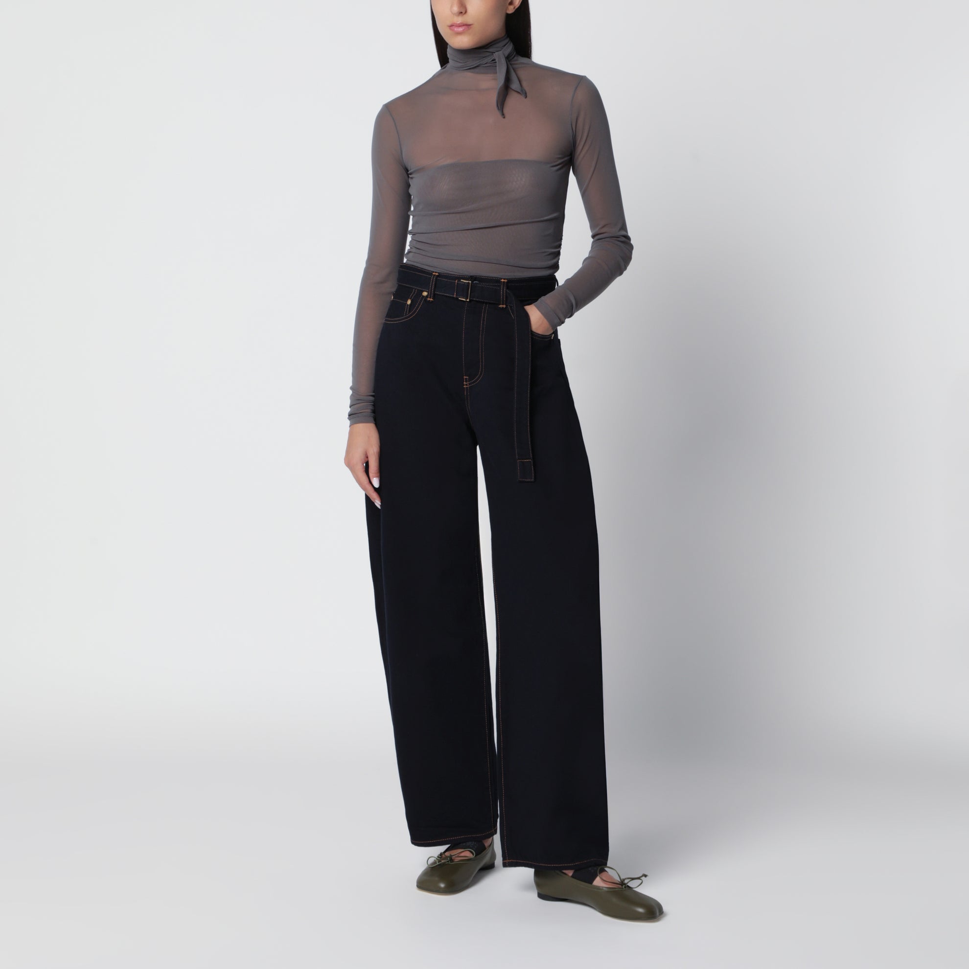 Ballerina Top mit Schal aus grauem Jersey