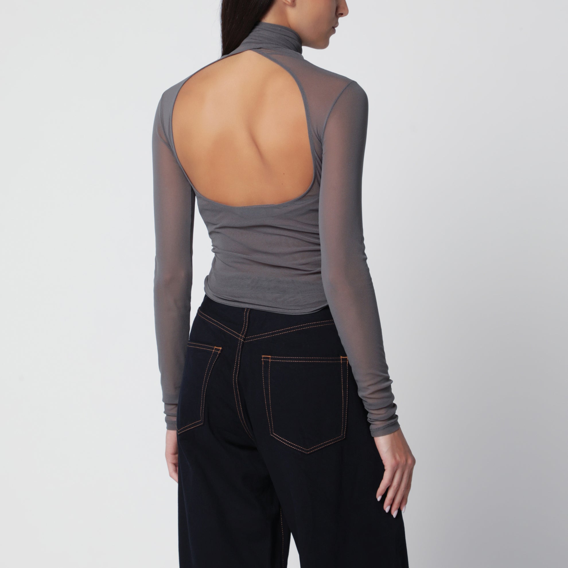 Ballerina Top mit Schal aus grauem Jersey