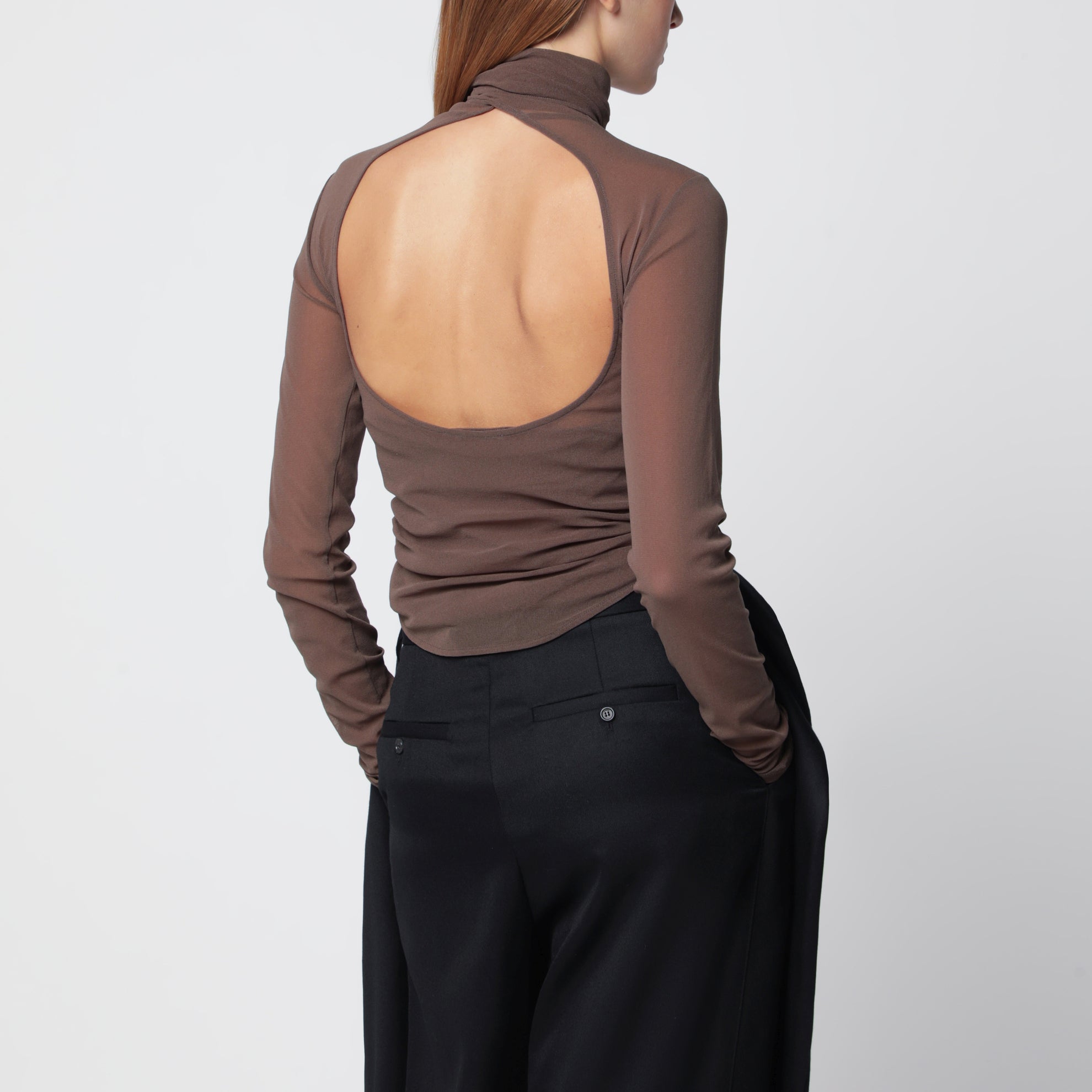 Ballerina Top aus Jersey in Kakaobraun mit Halstuch