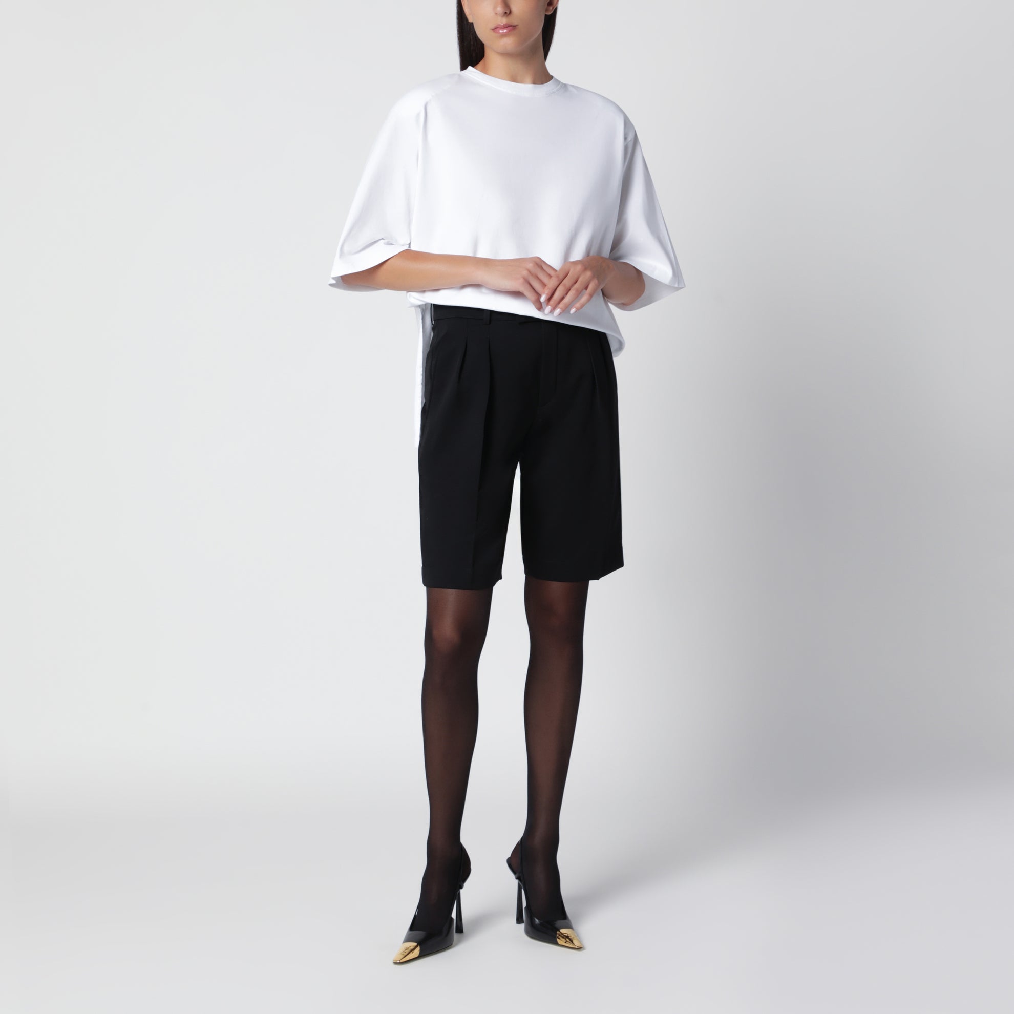 White oversized T-shirt with structured shoulders