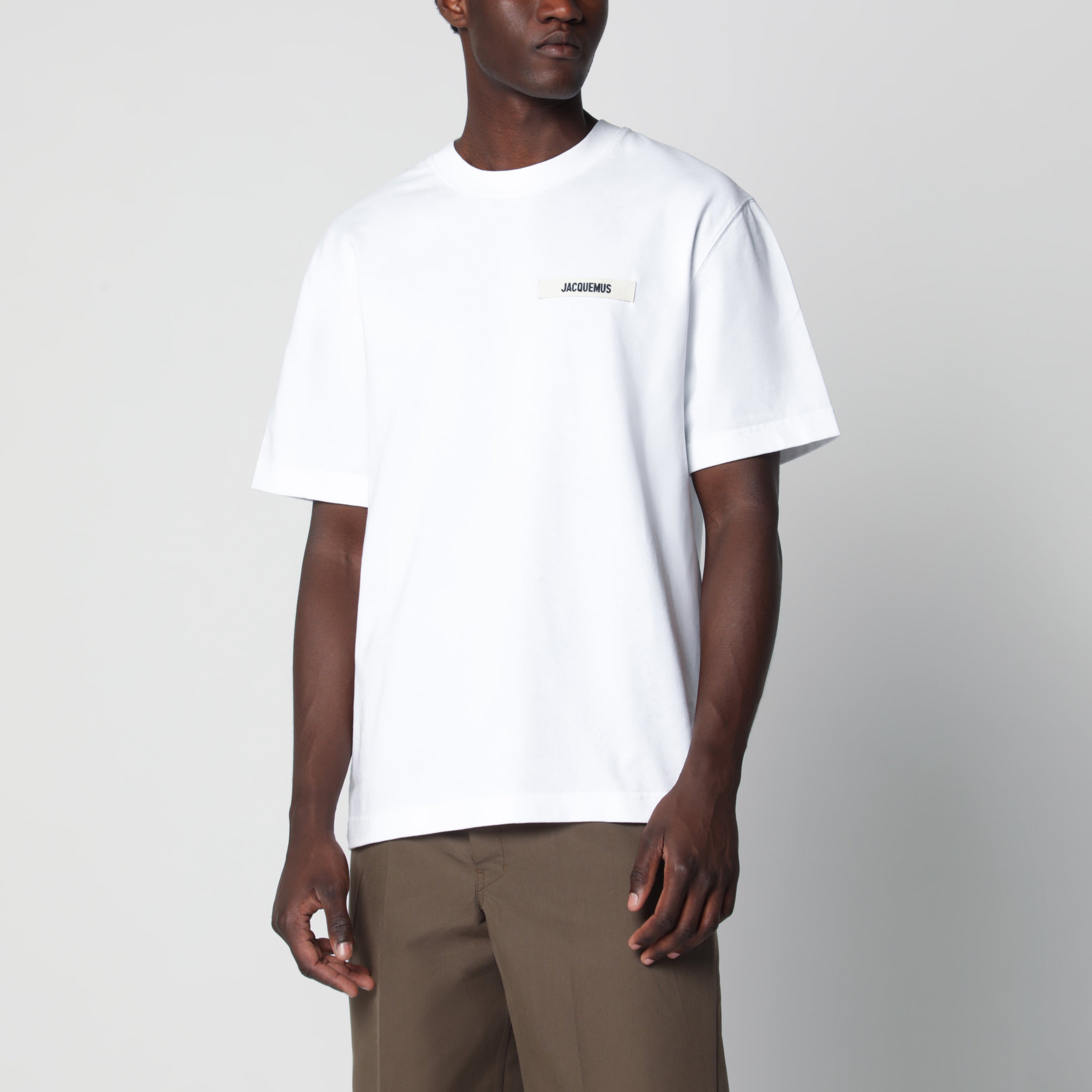 JACQUEMUS White T-Shirt with Grosgrain Logo | TheDoubleF