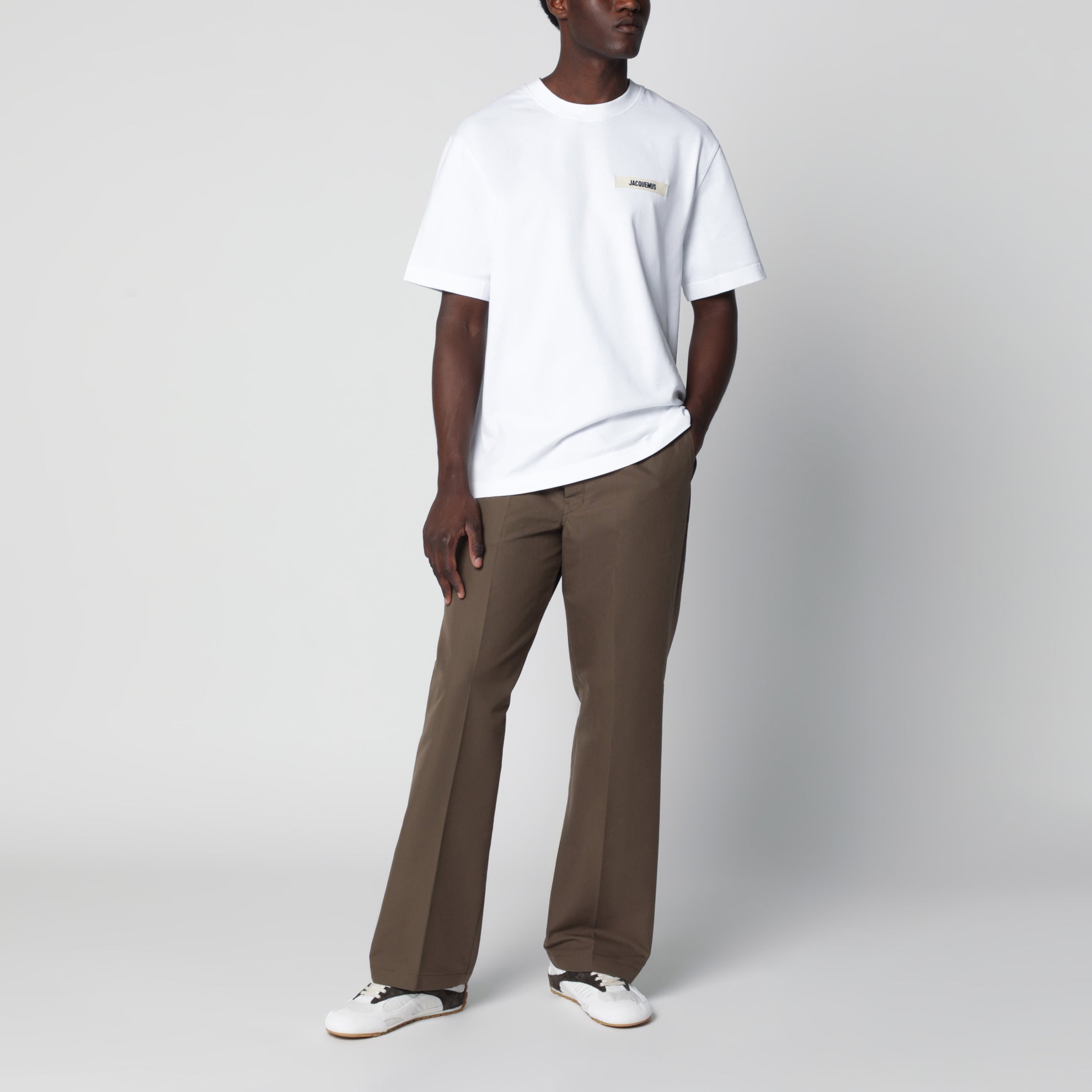 T-shirt blanc avec logo en gros-grain