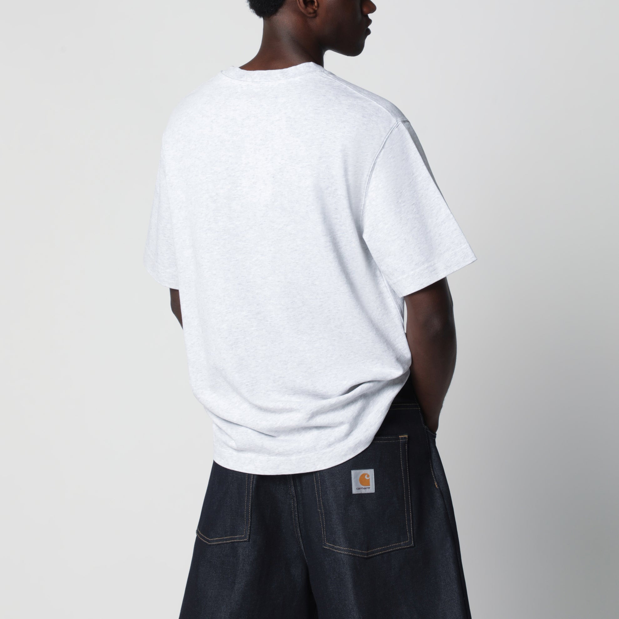 T-shirt grigia con logo in Gros Grain