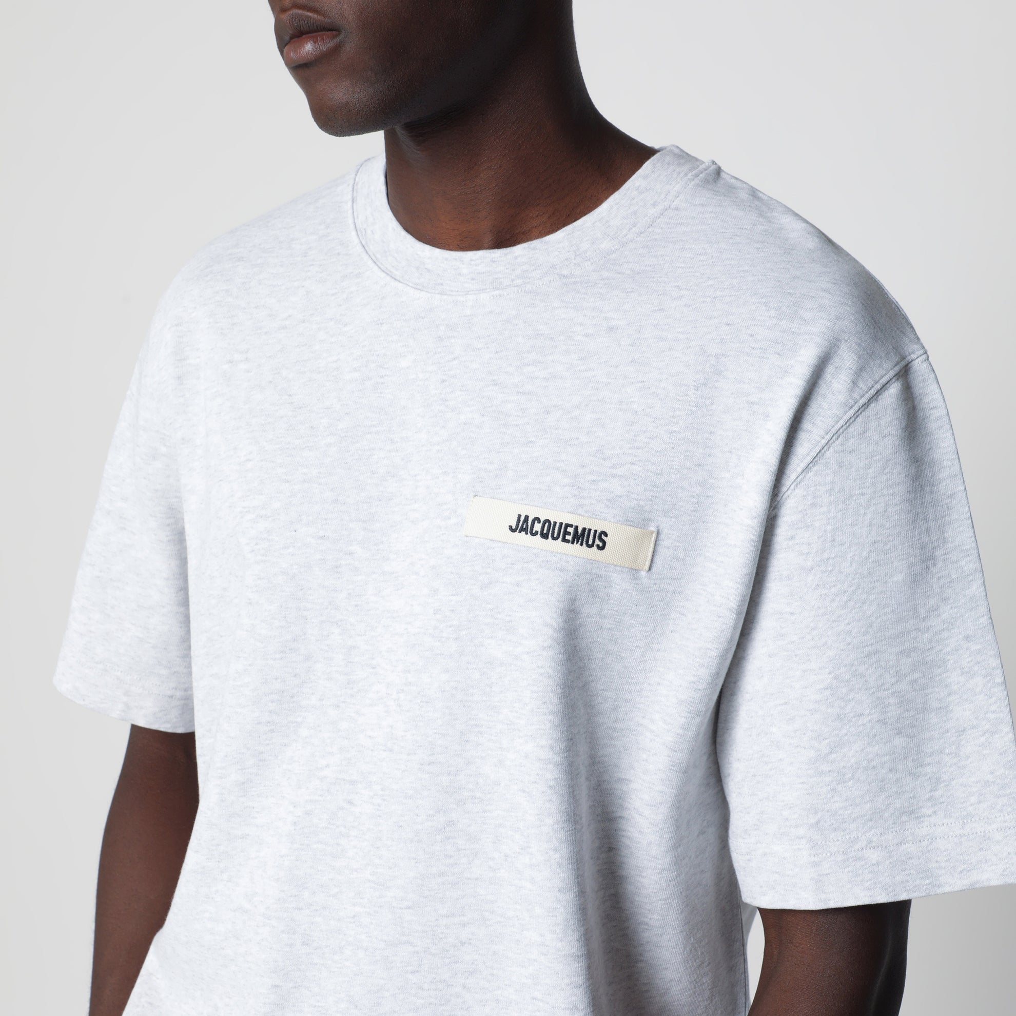 T-shirt grigia con logo in Gros Grain