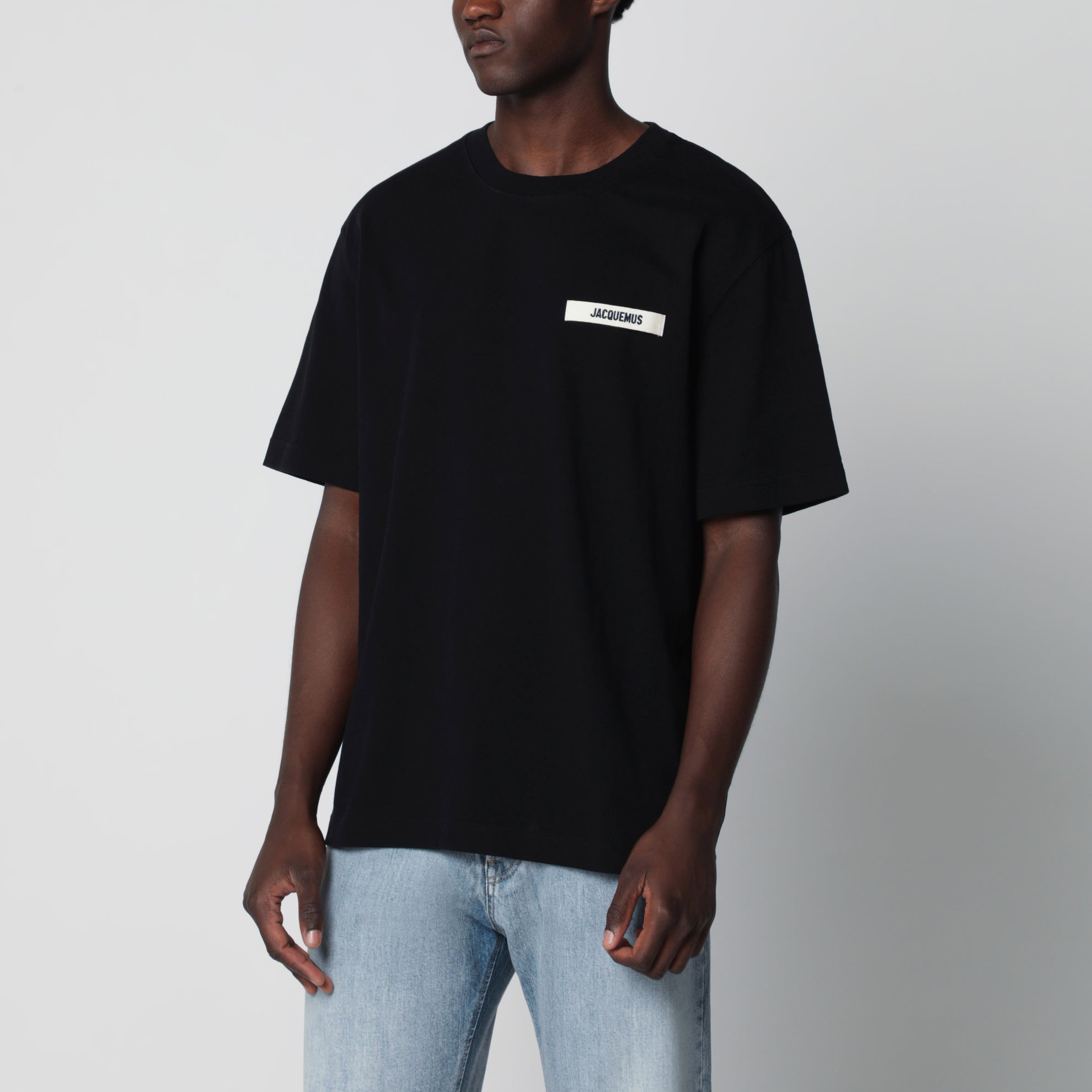 Schwarzes T-Shirt mit Grosgrain-Logo