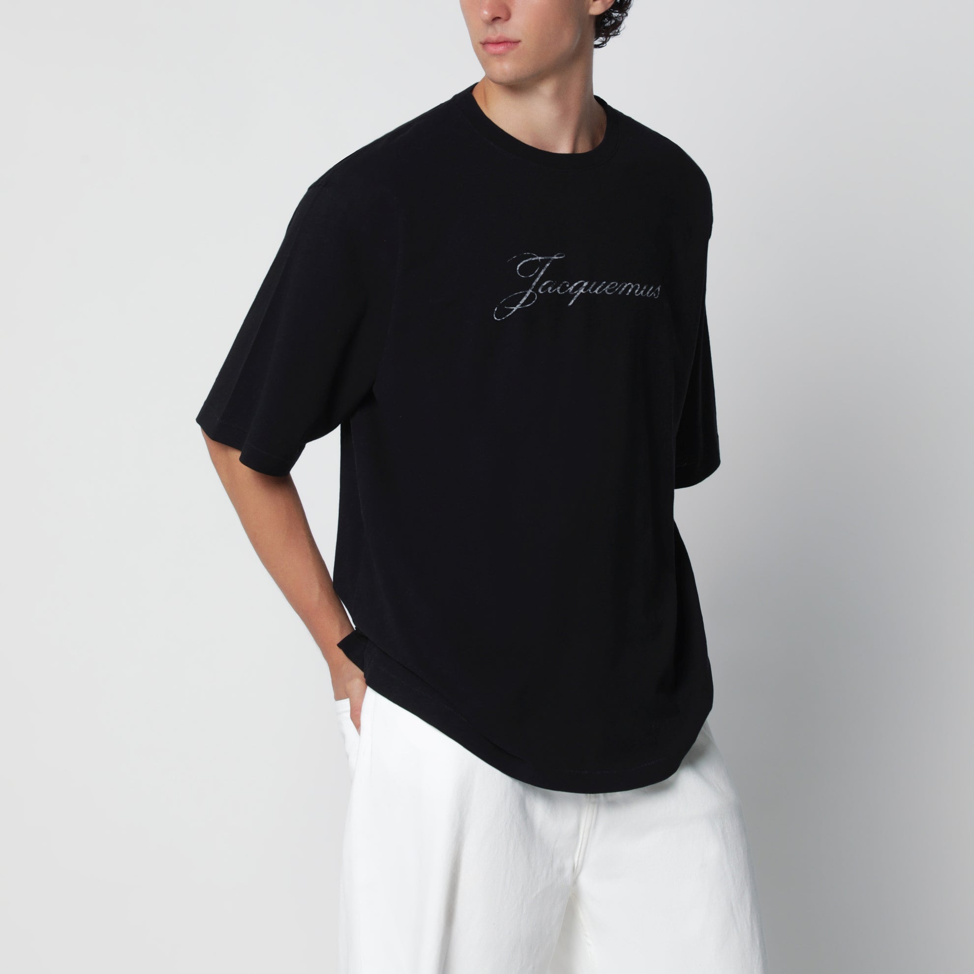 T-shirt con logo nera in misto cotone