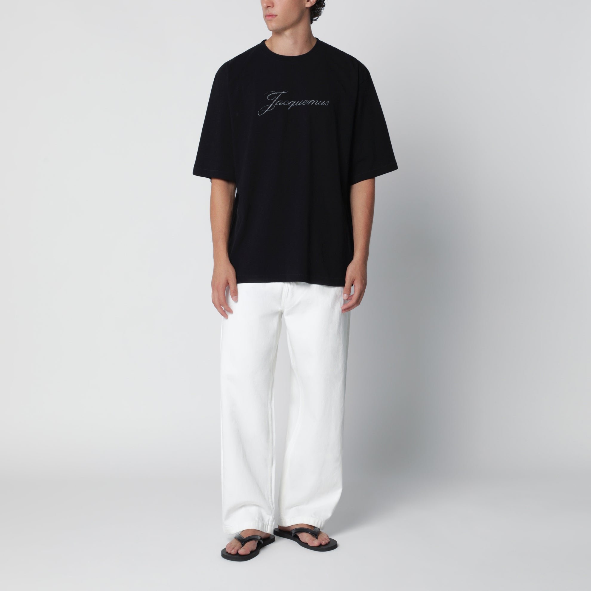 T-shirt con logo nera in misto cotone