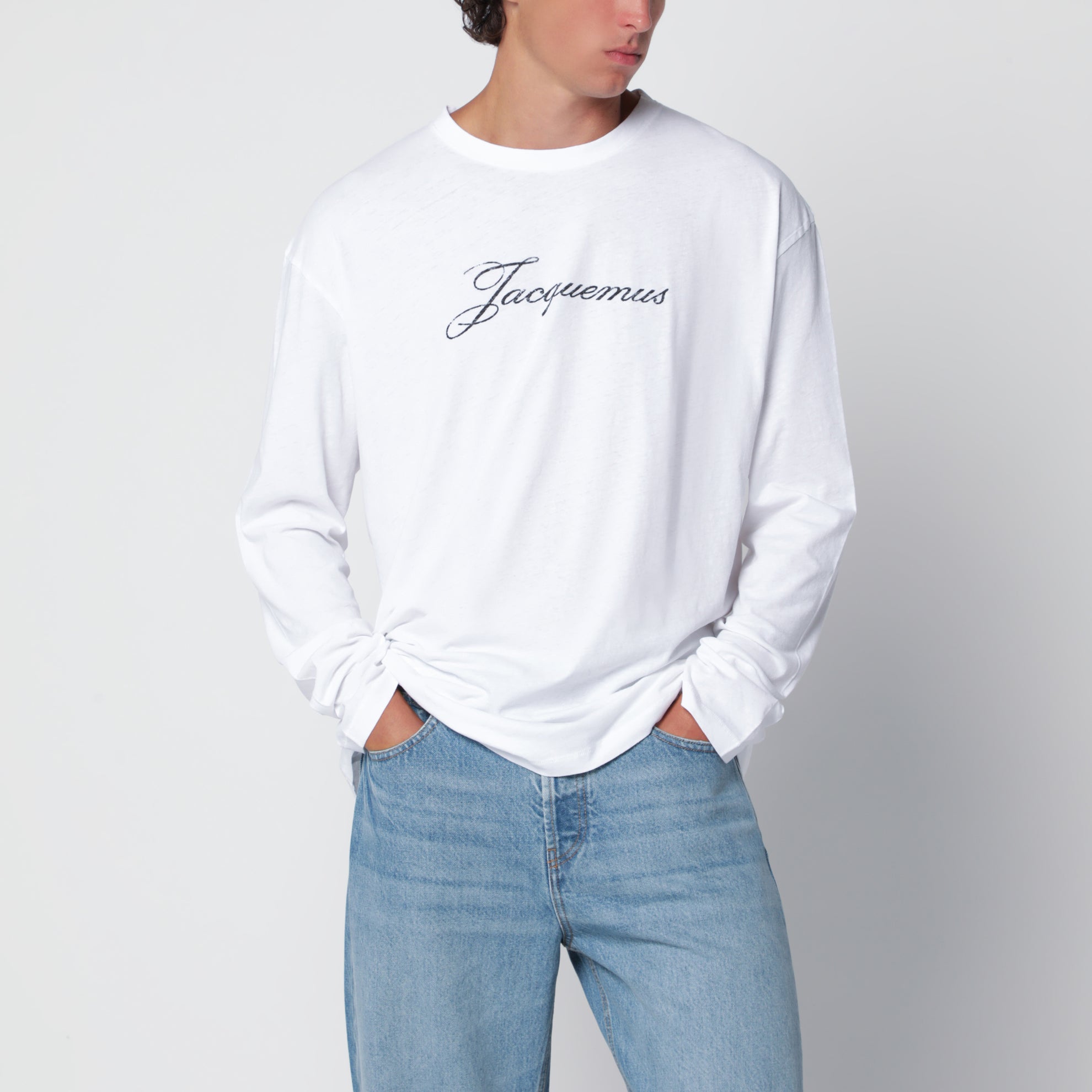 T-shirt a maniche lunghe bianca in cotone