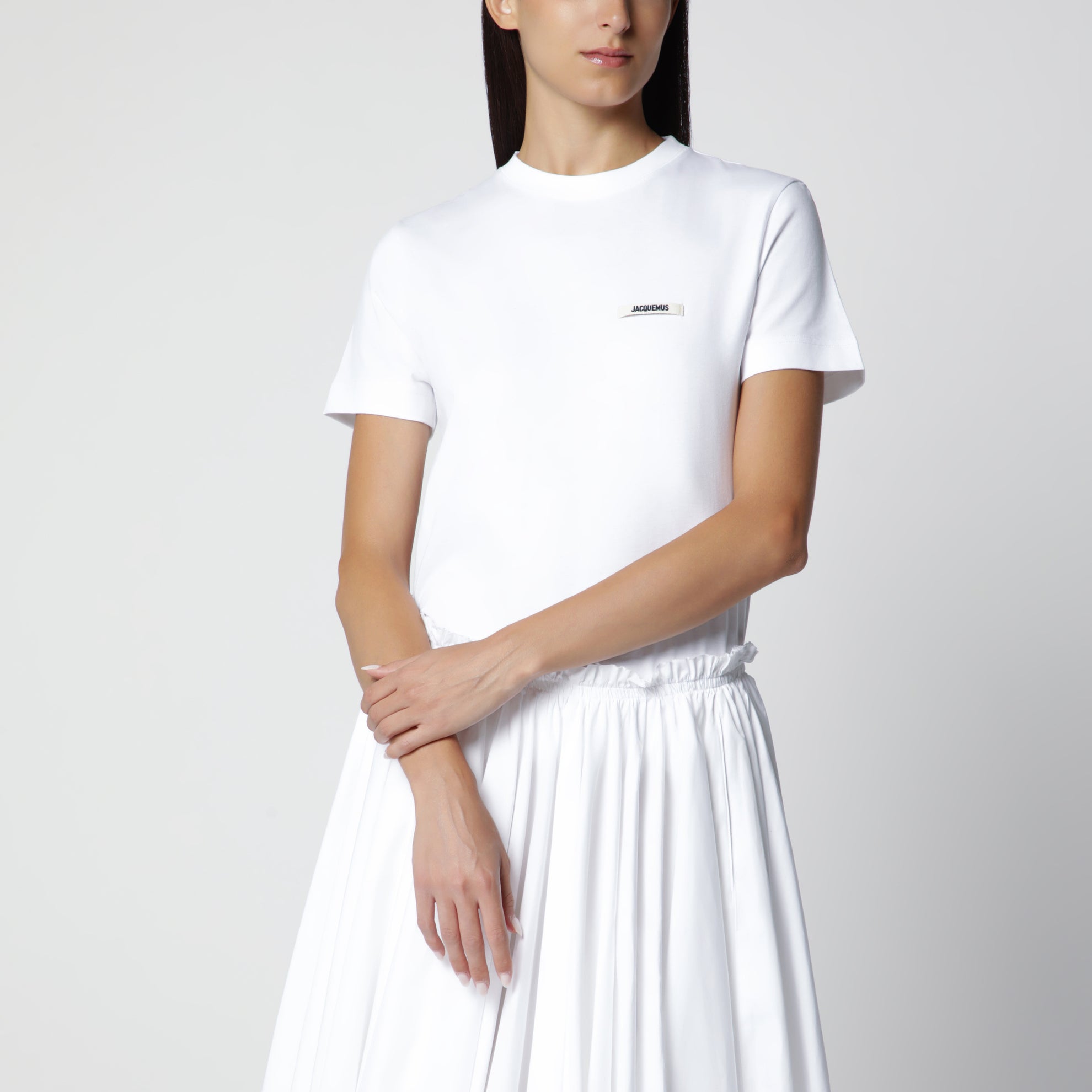 T-shirt bianca con logo in Gros Grain aderente