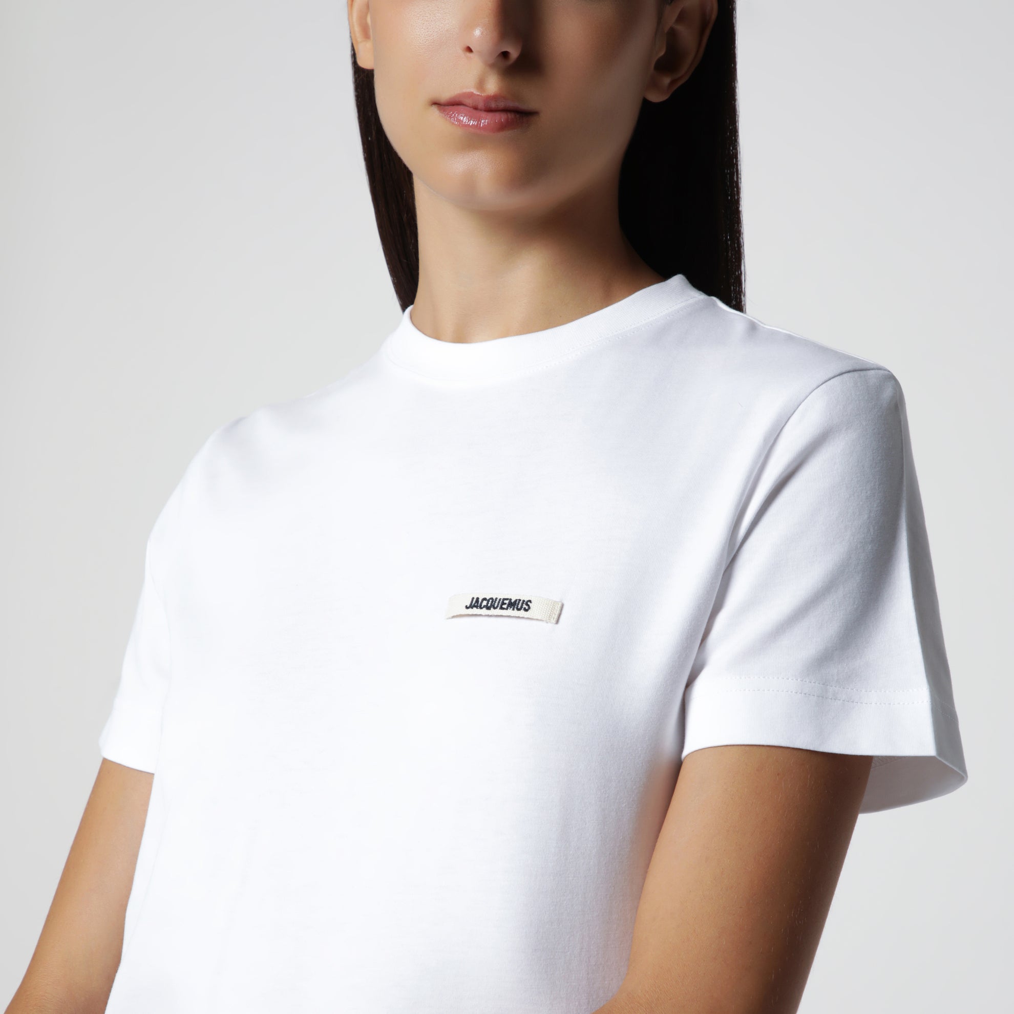 T-shirt bianca con logo in Gros Grain aderente