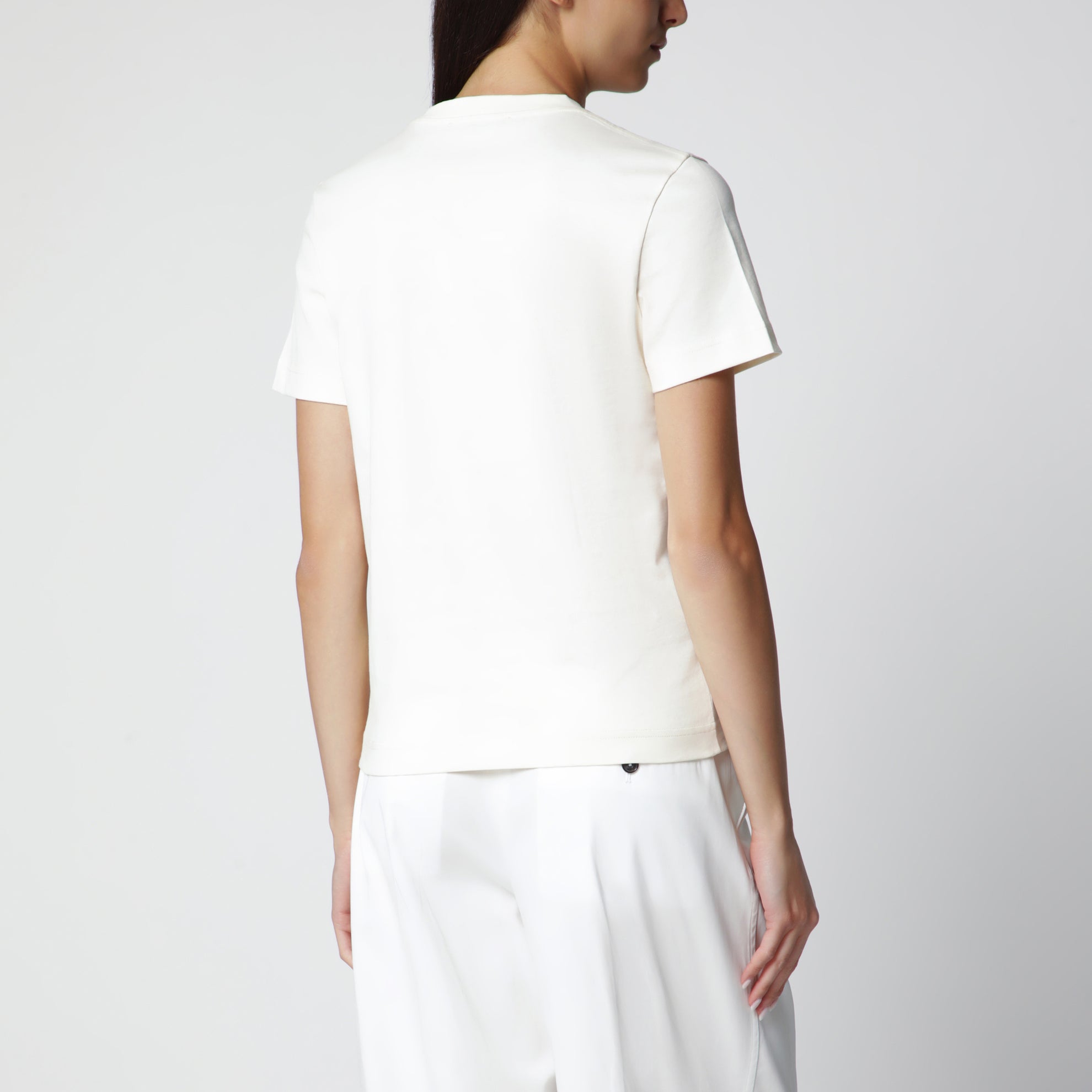 Light Beige Fitted T-Shirt with Grosgrain Logo