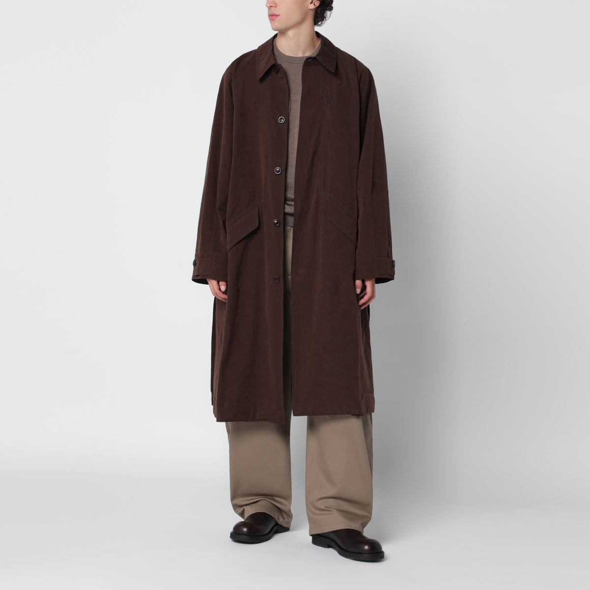 Cappotto lungo marrone in misto cotone