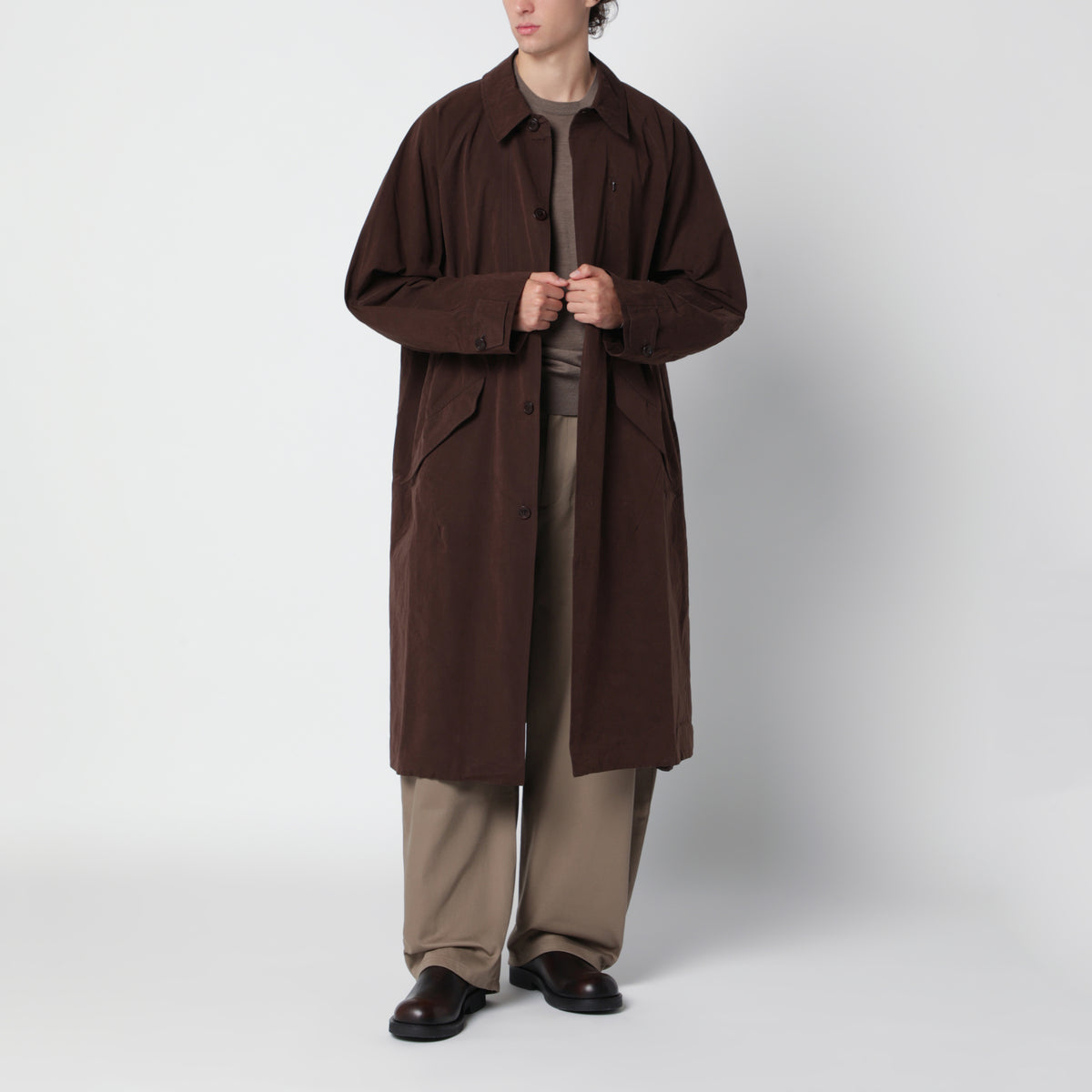 Cappotto lungo marrone in misto cotone